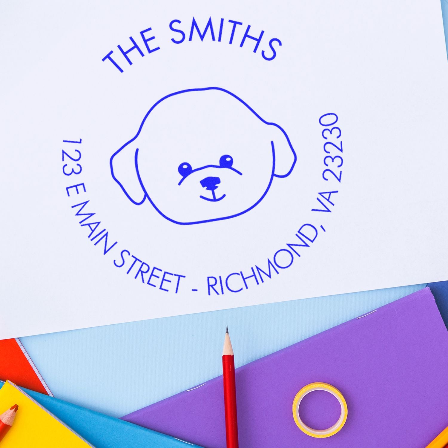 Slim Pre-Inked Bichon Personalized Mailing Stamp