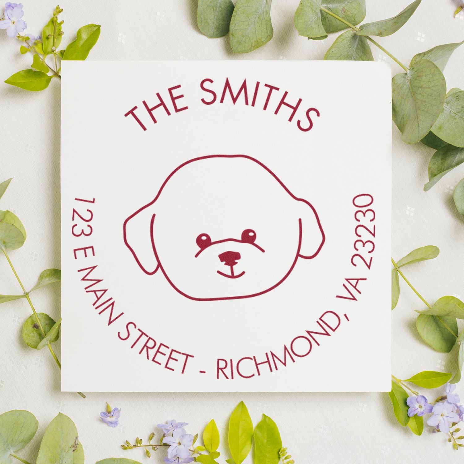 Slim Pre-Inked Bichon Personalized Mailing Stamp