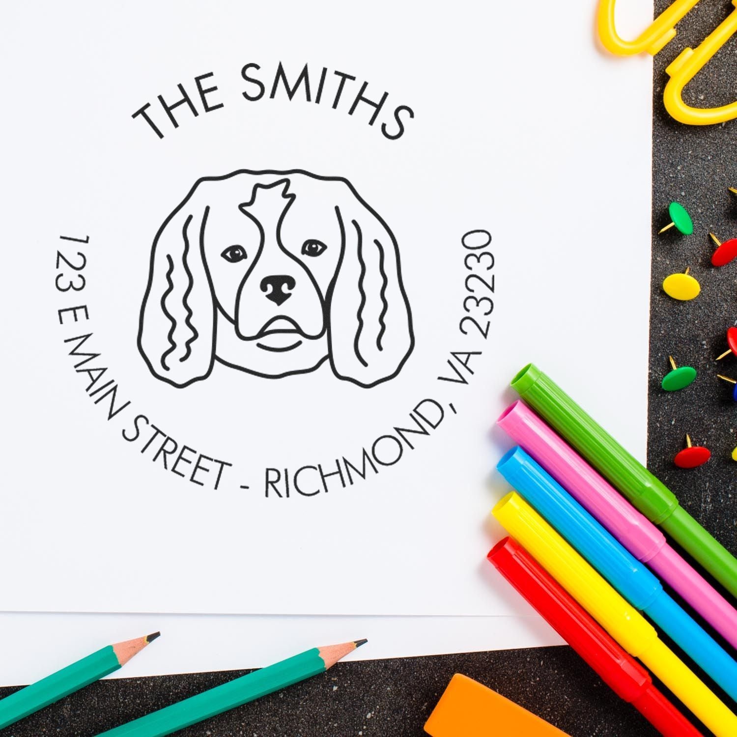 Slim Pre-Inked Cavalier King Charles Personalized Dog Return Address Stamper - Engineer Seal Stamps