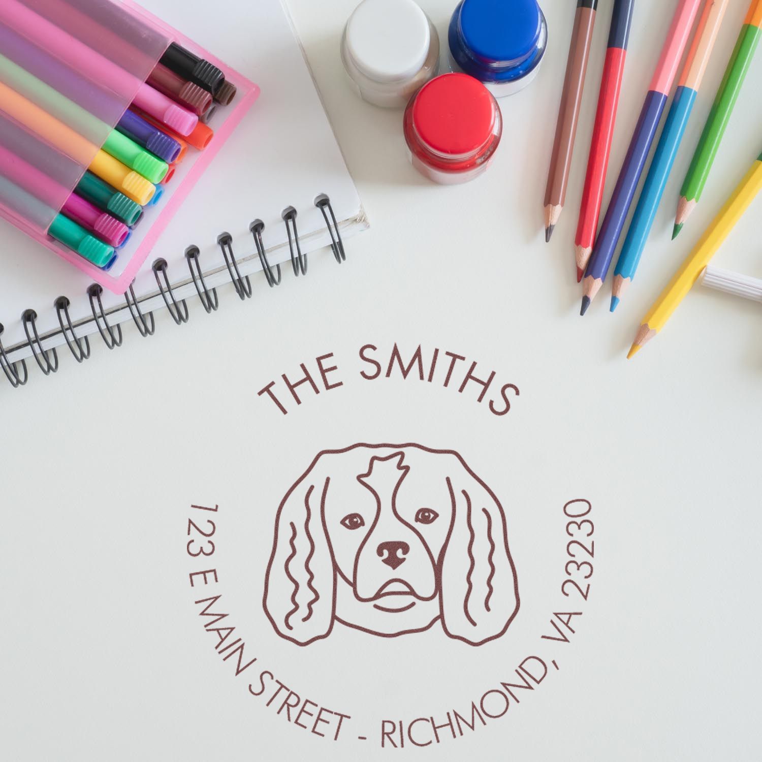 Slim Pre-Inked Cavalier King Charles Personalized Dog Return Address Stamper - Engineer Seal Stamps