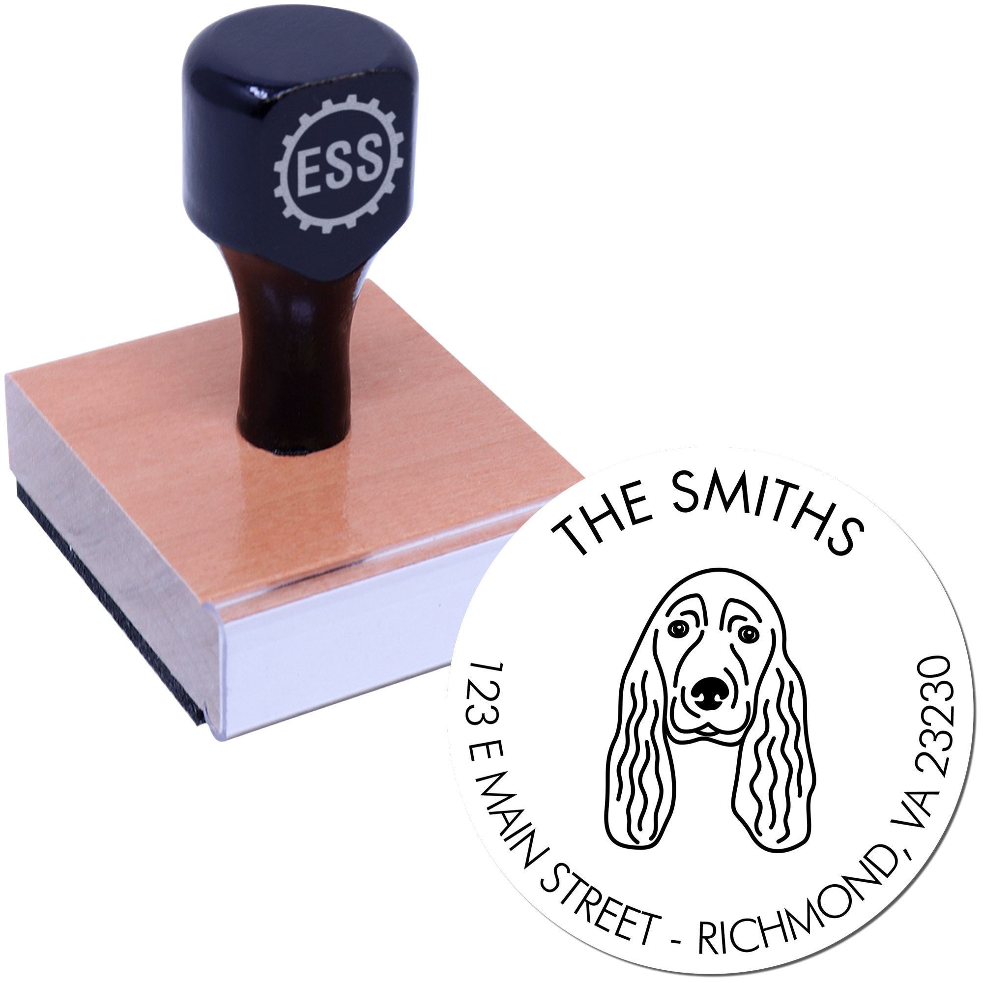 Wood Handle Cocker Spaniel Custom Made Address Return Stamp