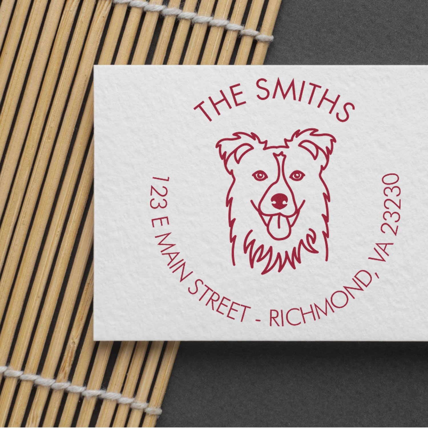 Wood Handle Collie Custom Made Address Return Stamp for Envelopes