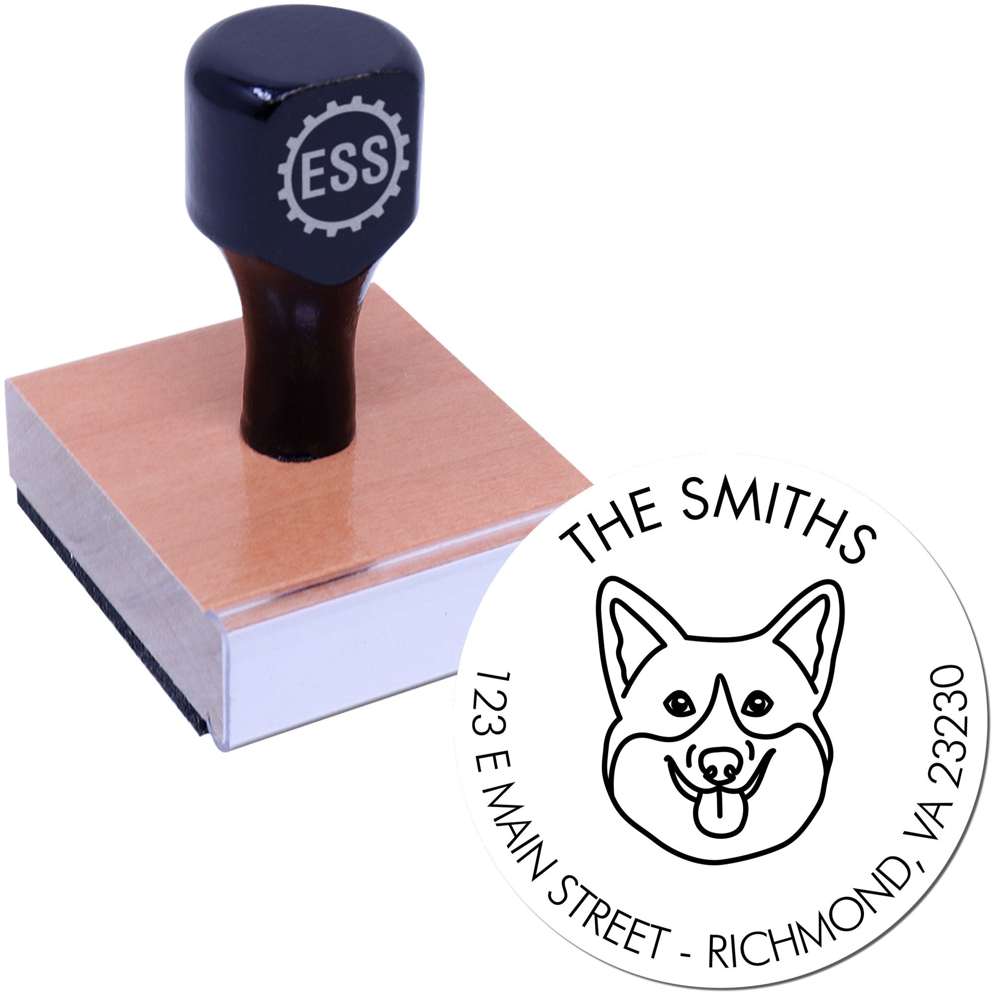 Wood Handle Corgi Custom Made Address Return Stamp for Envelopes