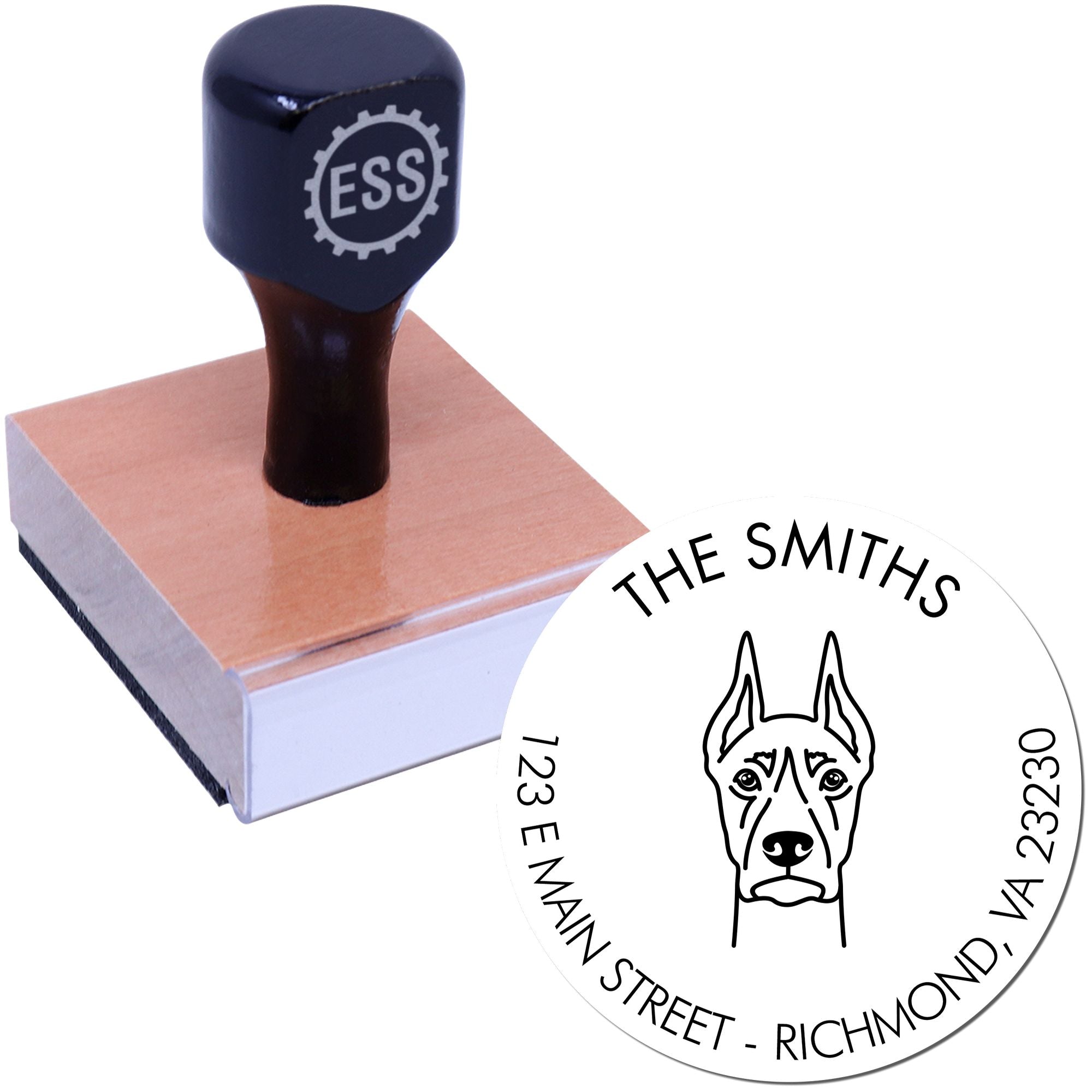 Wood Handle Doberman Custom Made Address Rubber Stamp