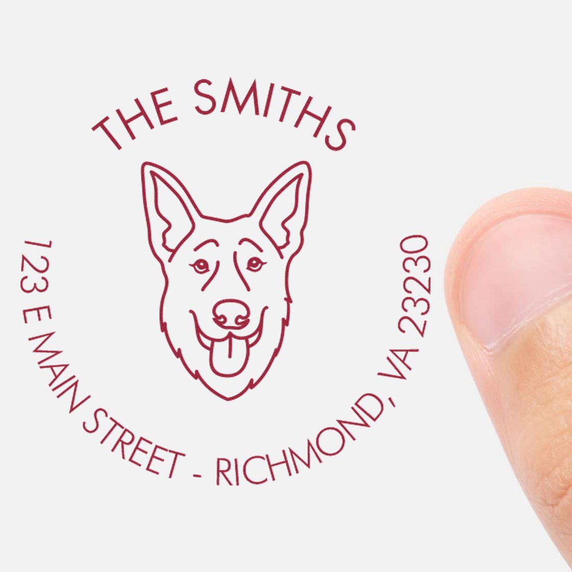 Slim Pre-Inked German Shepherd Personalized Home Address Stamp for Envelopes - Engineer Seal Stamps