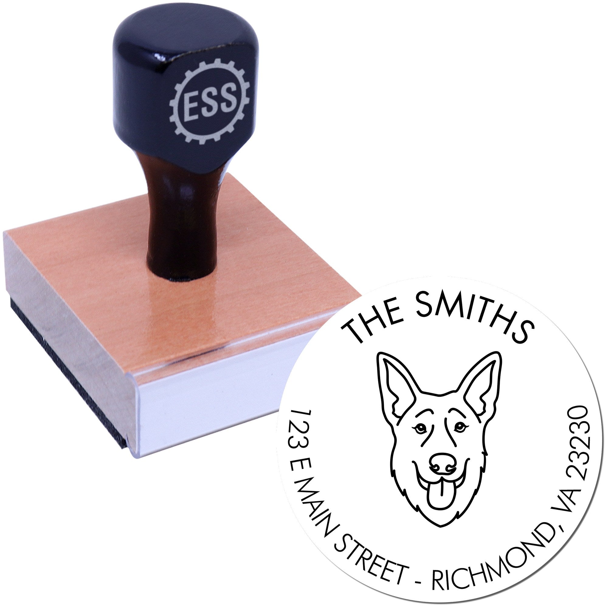 Wood Handle German Shepherd Custom Made Address Stamper