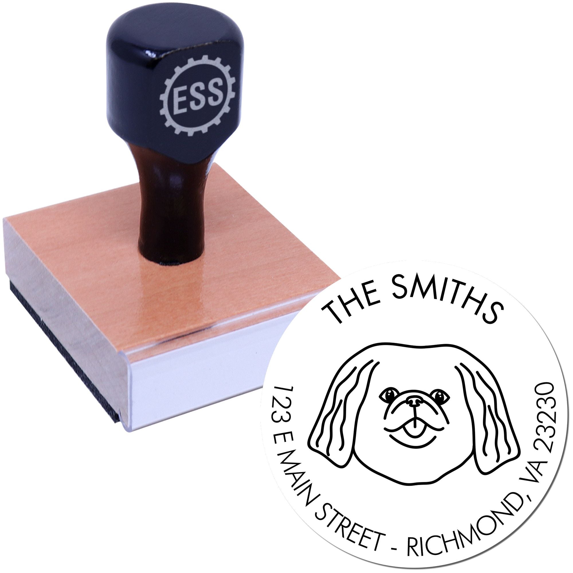 Wood Handle Pekingese Custom Made Dog Return Address Stamp