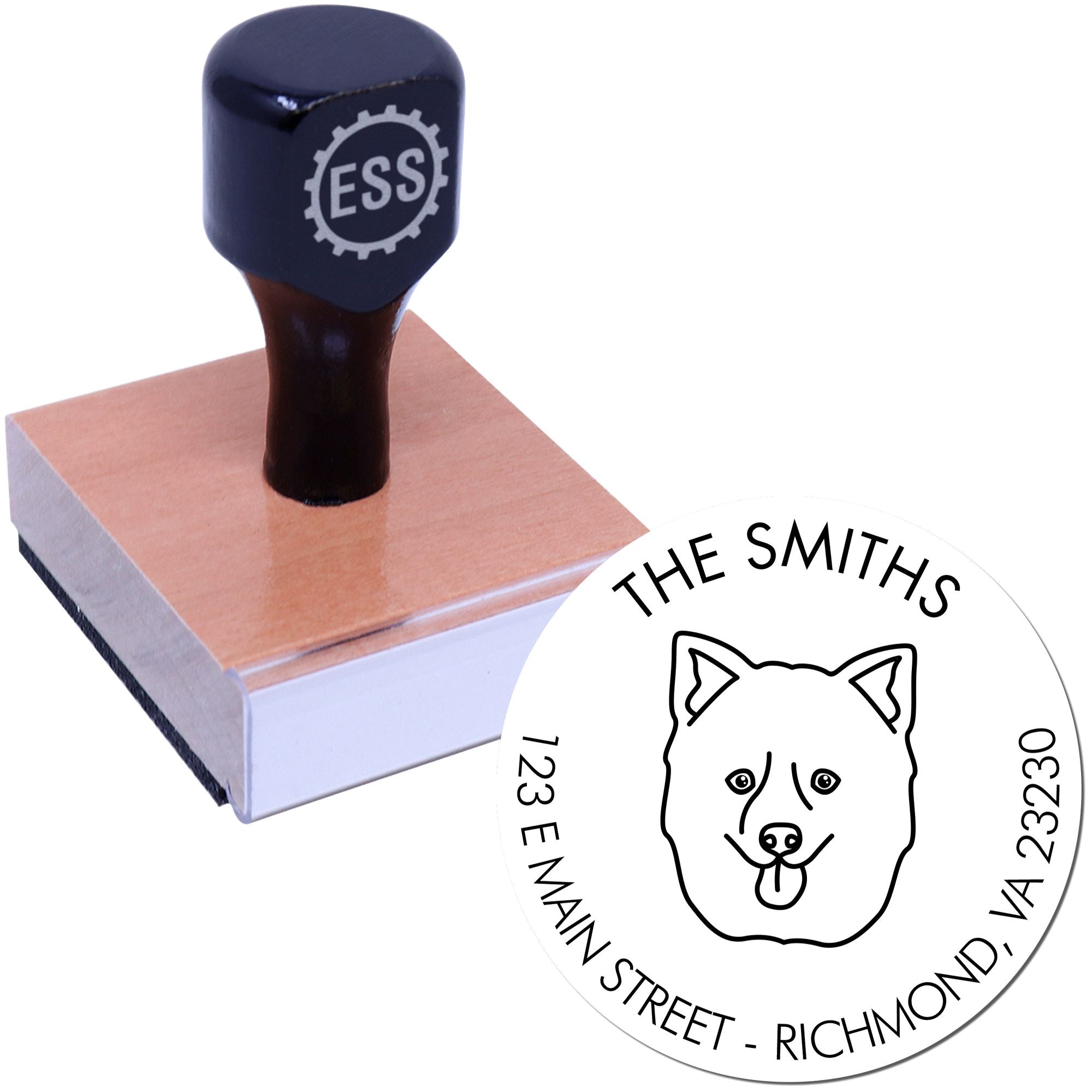 Wood Handle Pomsky Custom Made Dog Return Address Stamper