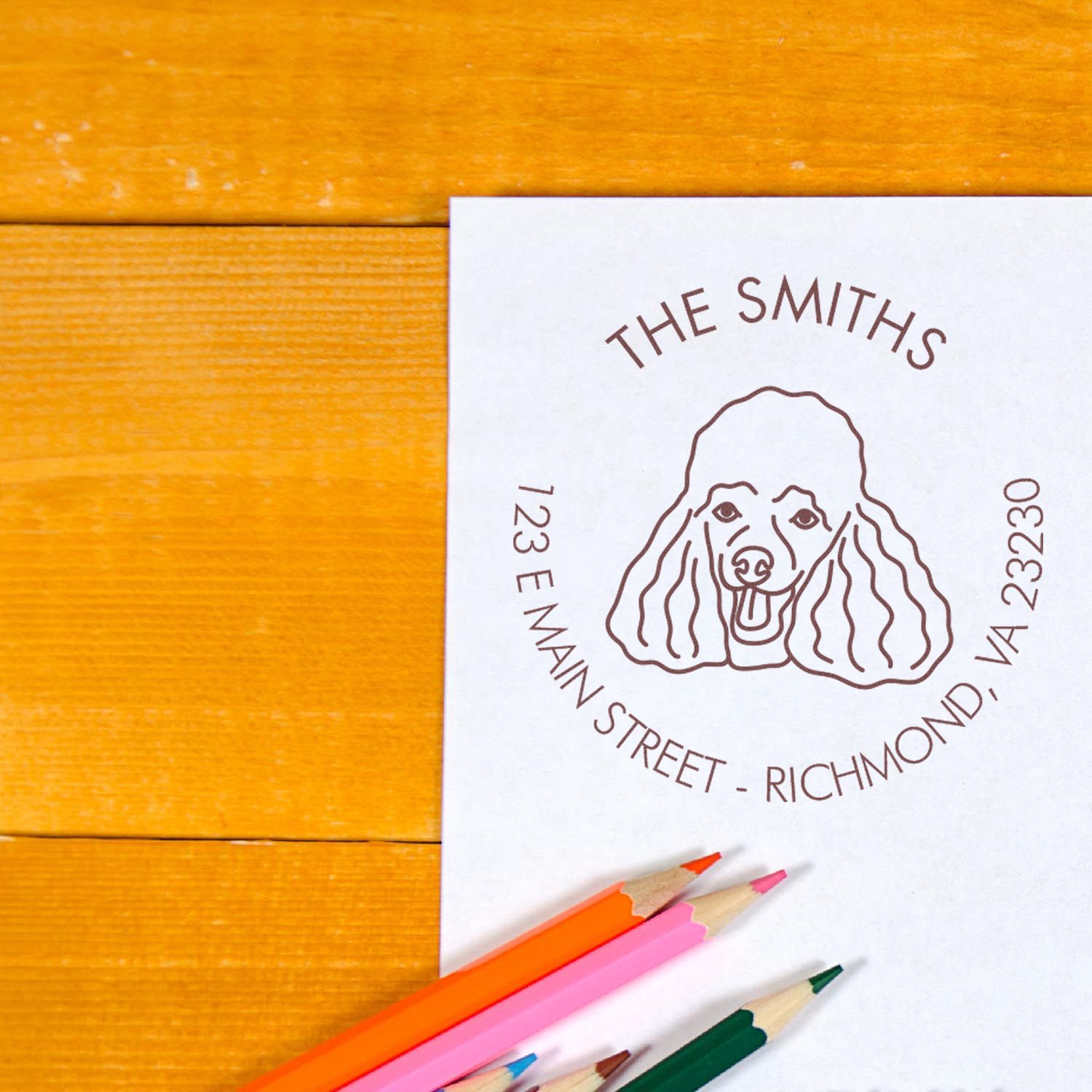 Wood Handle Poodle Custom Made Easy-To-Use Address Rubber Stamp