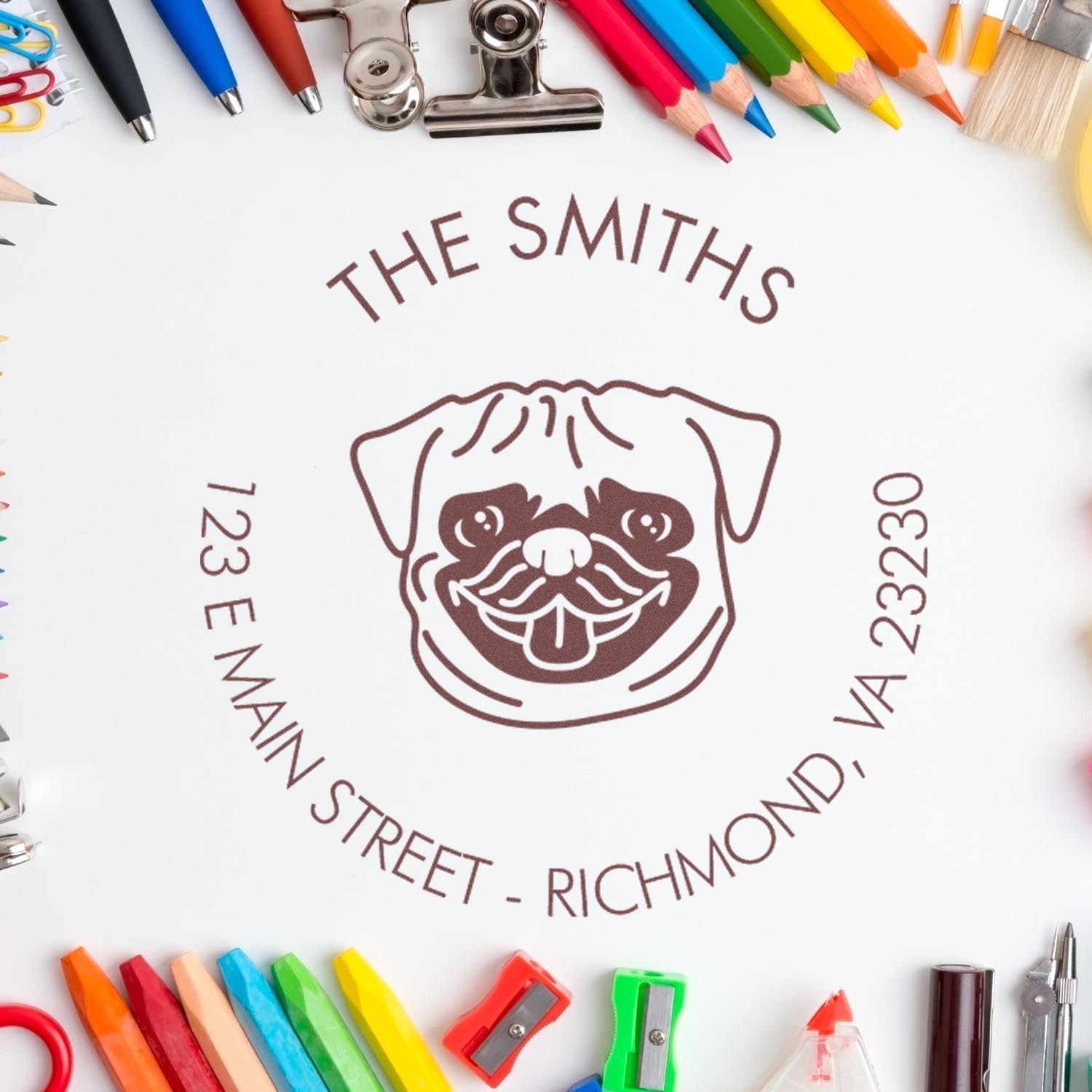 Wood Handle Pug Custom Made Easy-To-Use Address Stamp for Envelopes