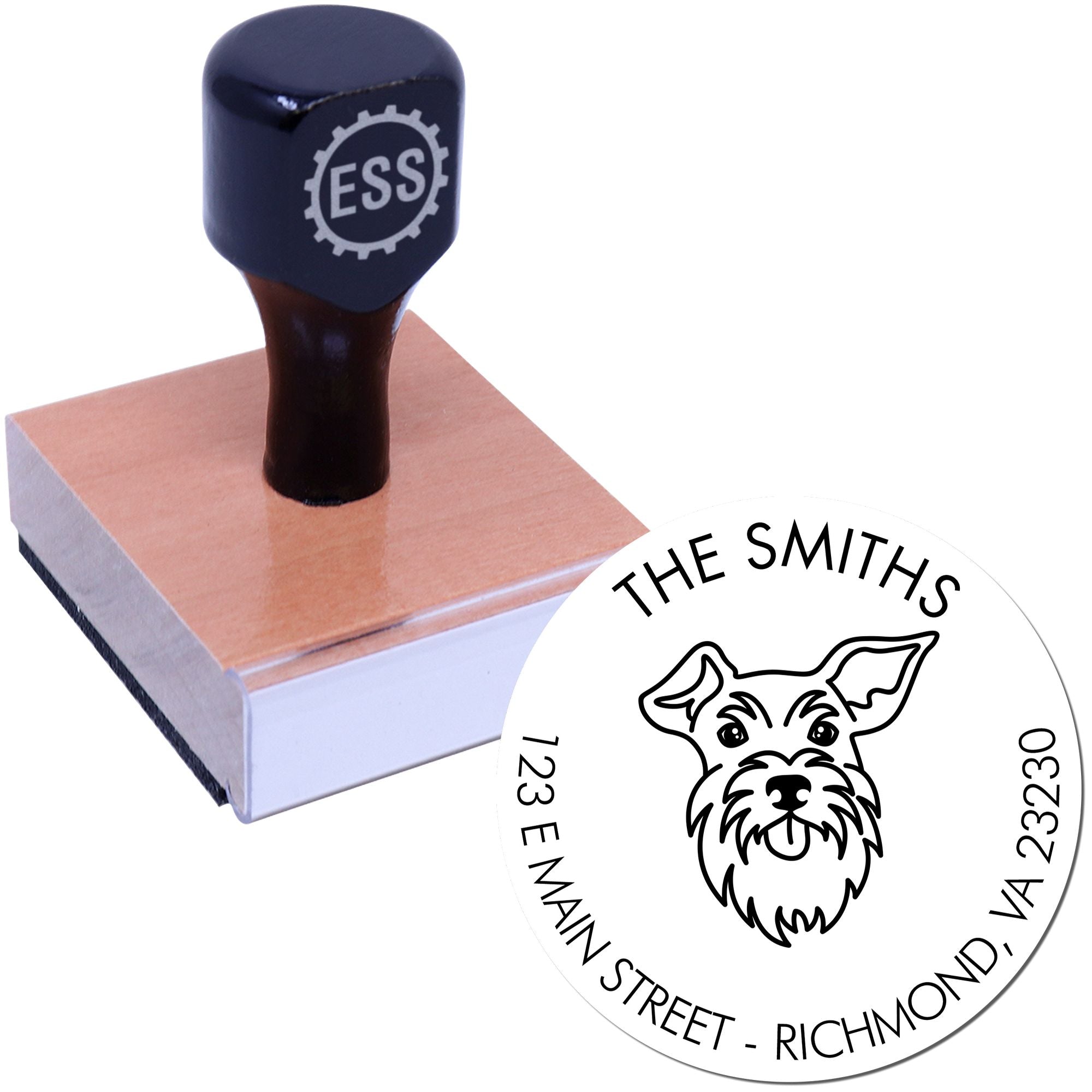 Wood Handle Schnauzer Custom Made Home Address Rubber Stamp