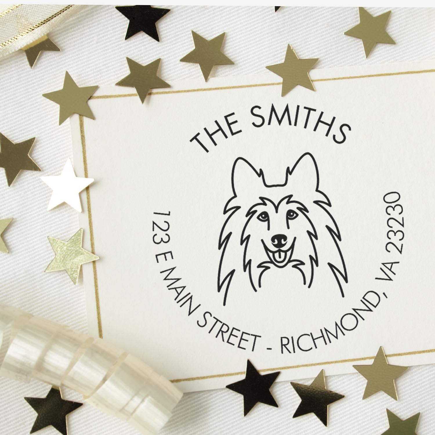 Wood Handle Shetland Sheepdog Custom Made Home Address Stamp