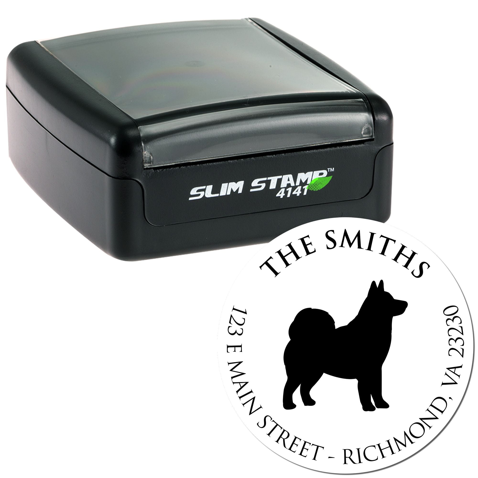 Slim Pre-Inked Alaskan Malamute Personalized Mailing Stamp for Envelopes