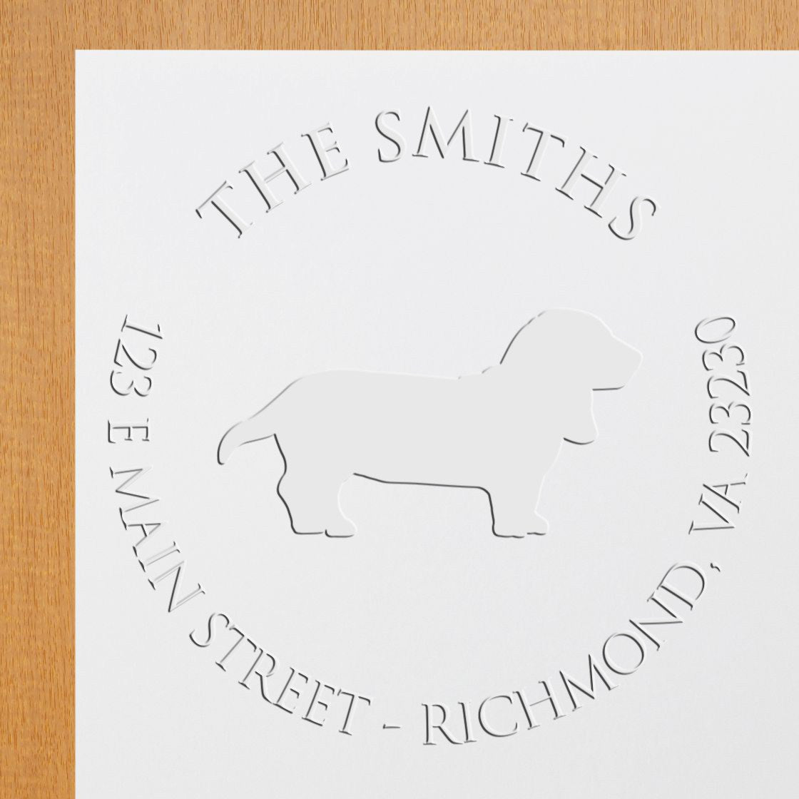 Personalizable Name and Address Seal with Basset Hound Dog