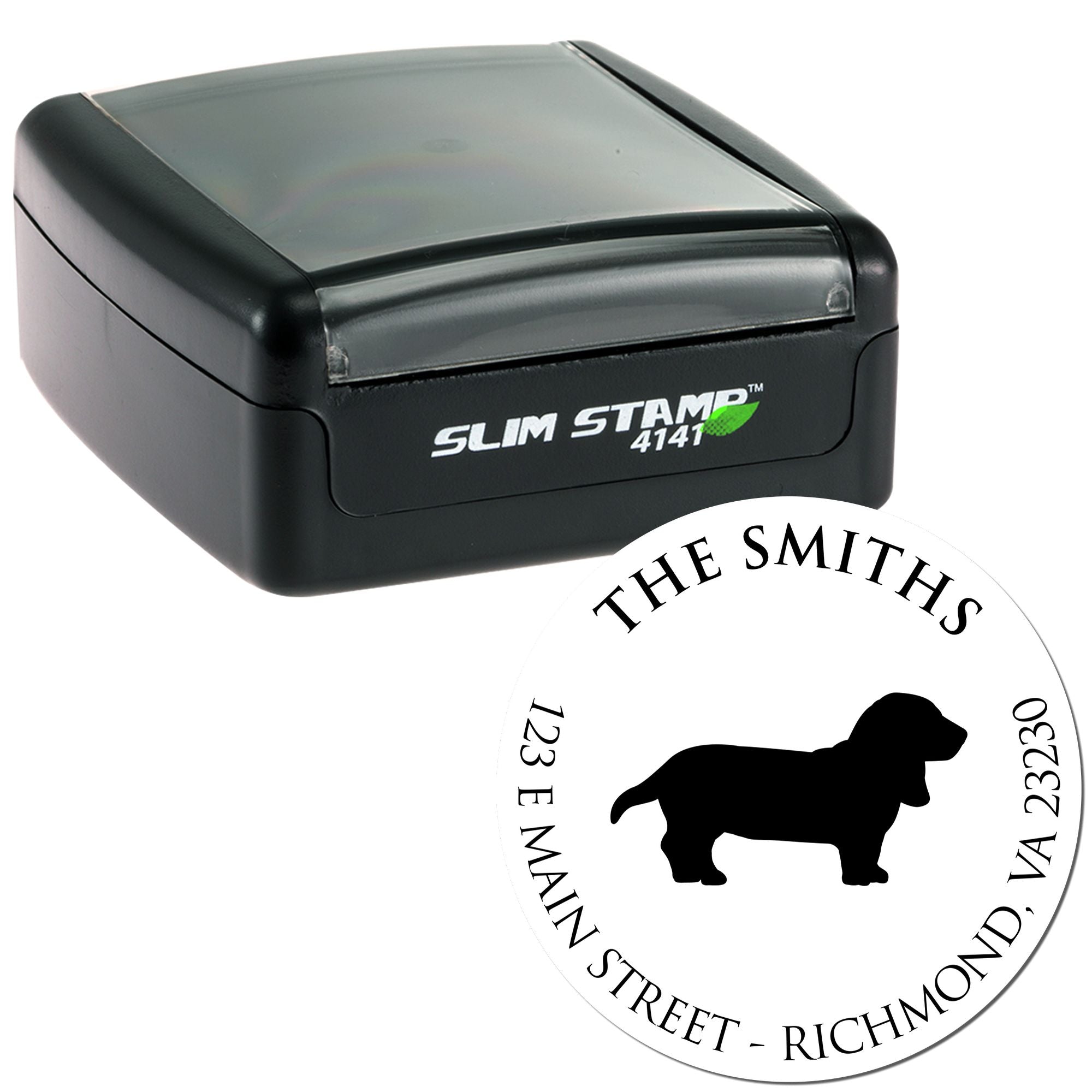 Slim Pre-Inked Basset Hound Personalized Mailing Stamper