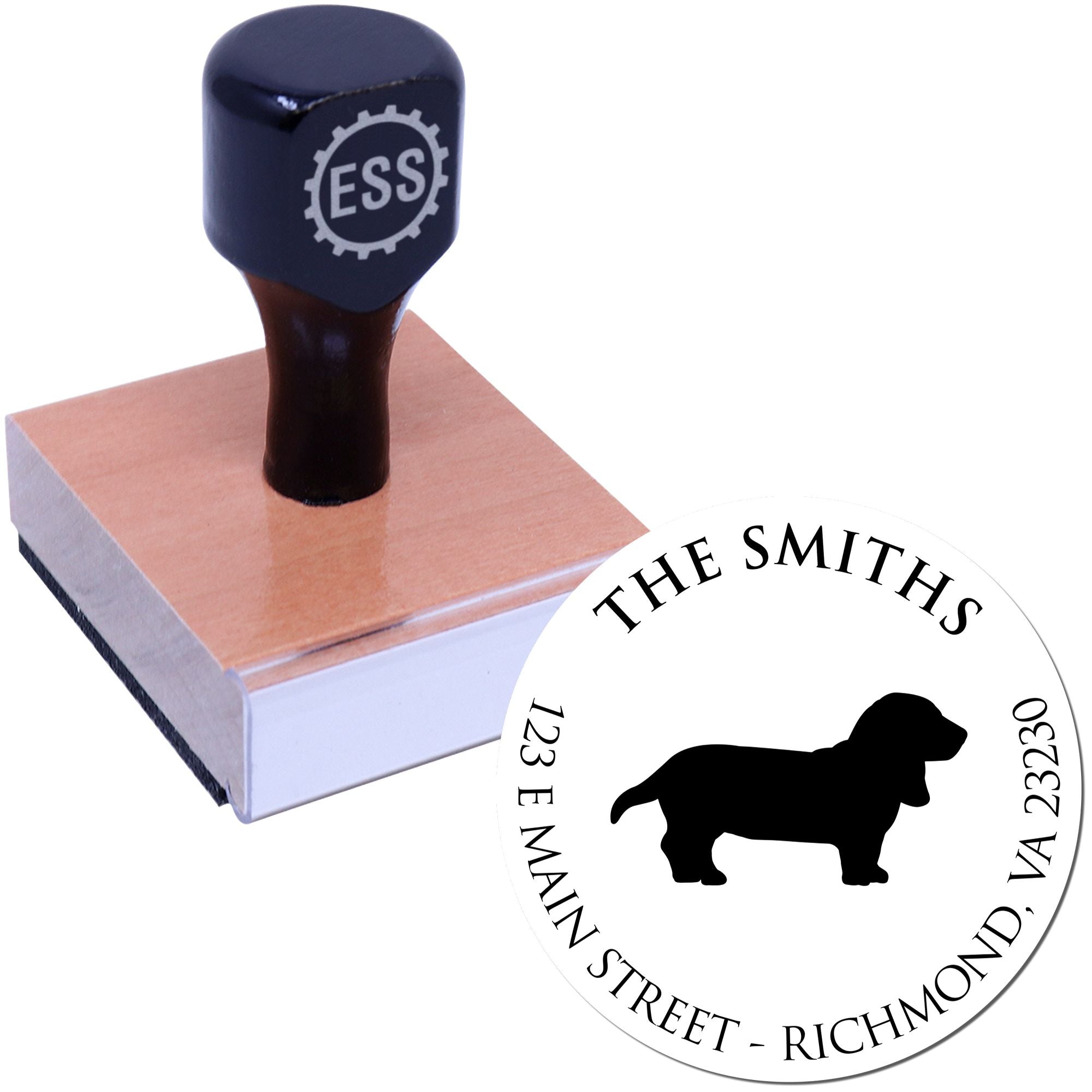 Wood Handle Basset Hound Custom Made Inked Stamp for Envelopes