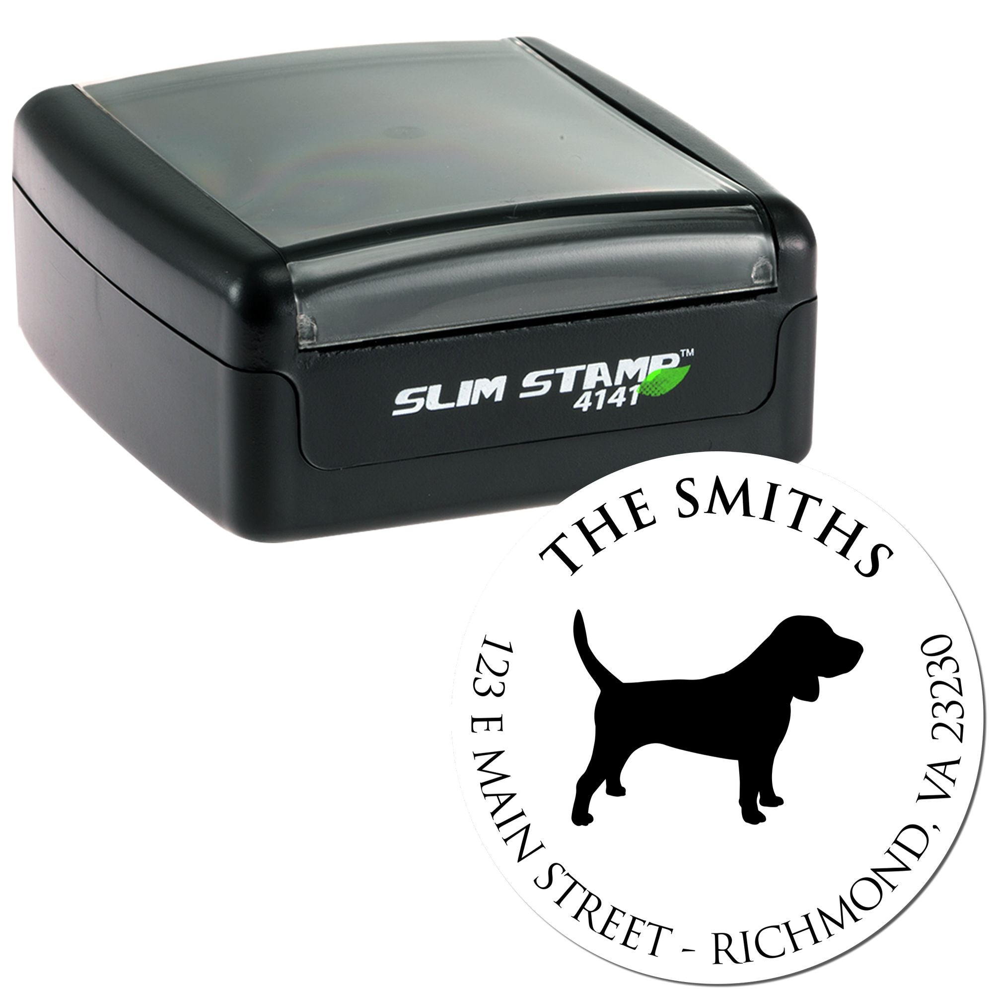 Slim Pre-Inked Beagle Personalized Name and Address Rubber Stamp