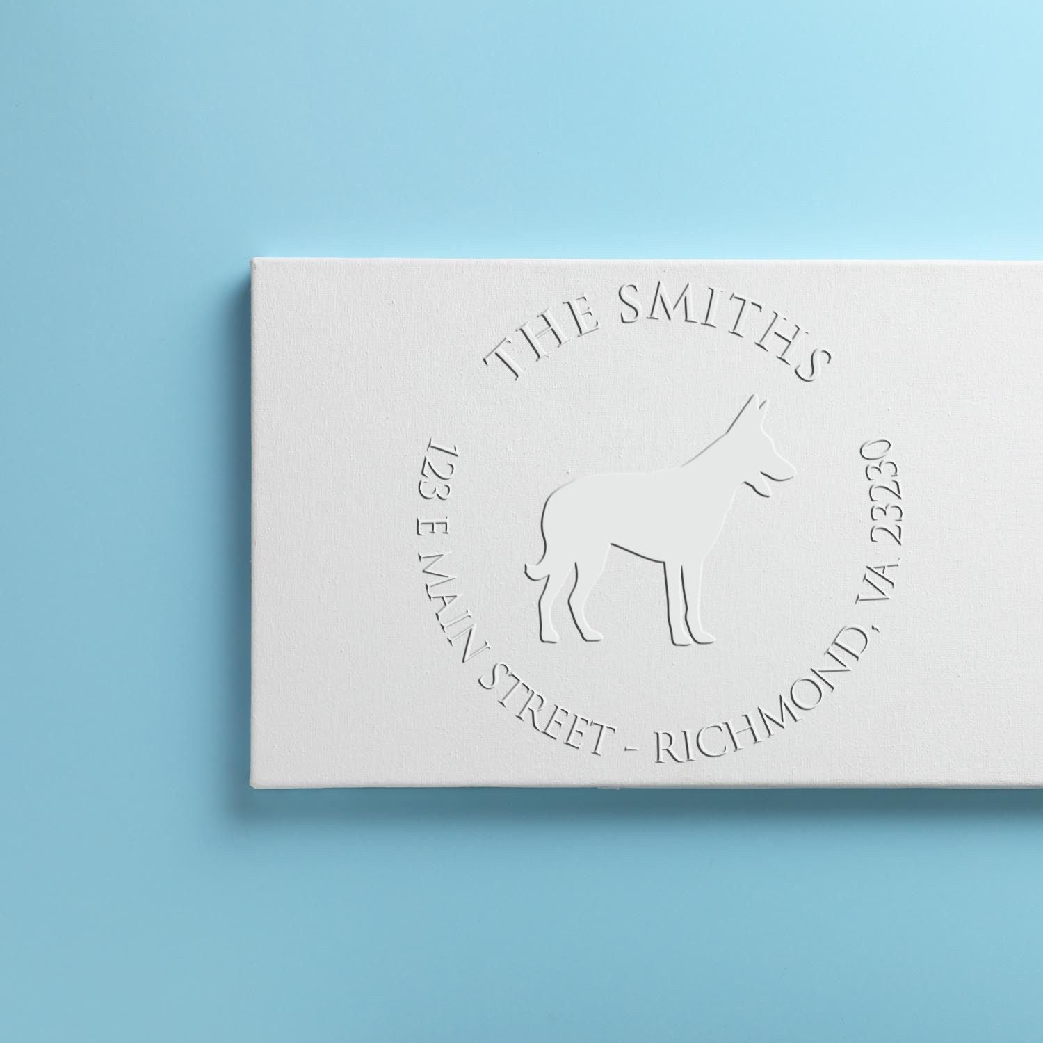 Personalizable Name and Address Embossing Seal with Belgian Malinois Dog