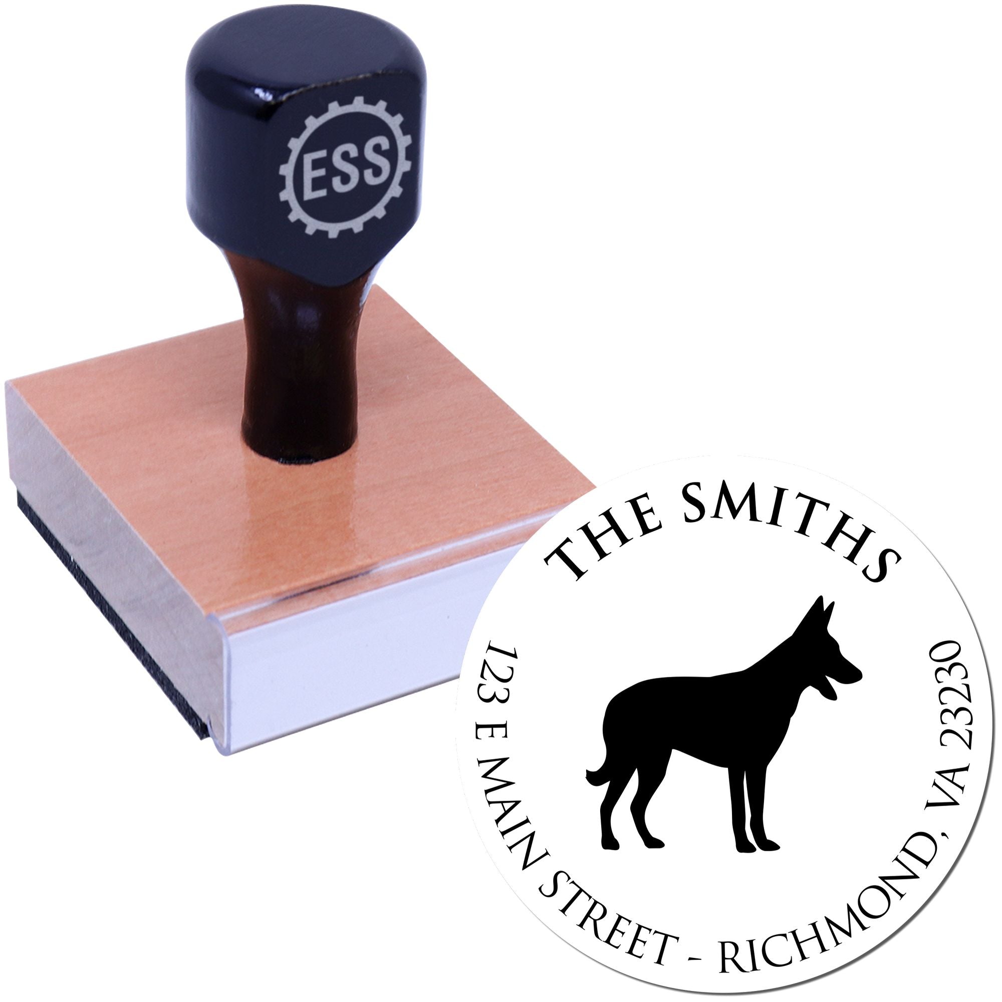 Wood Handle Belgian Malinois Custom Made Mail Address Rubber Stamp