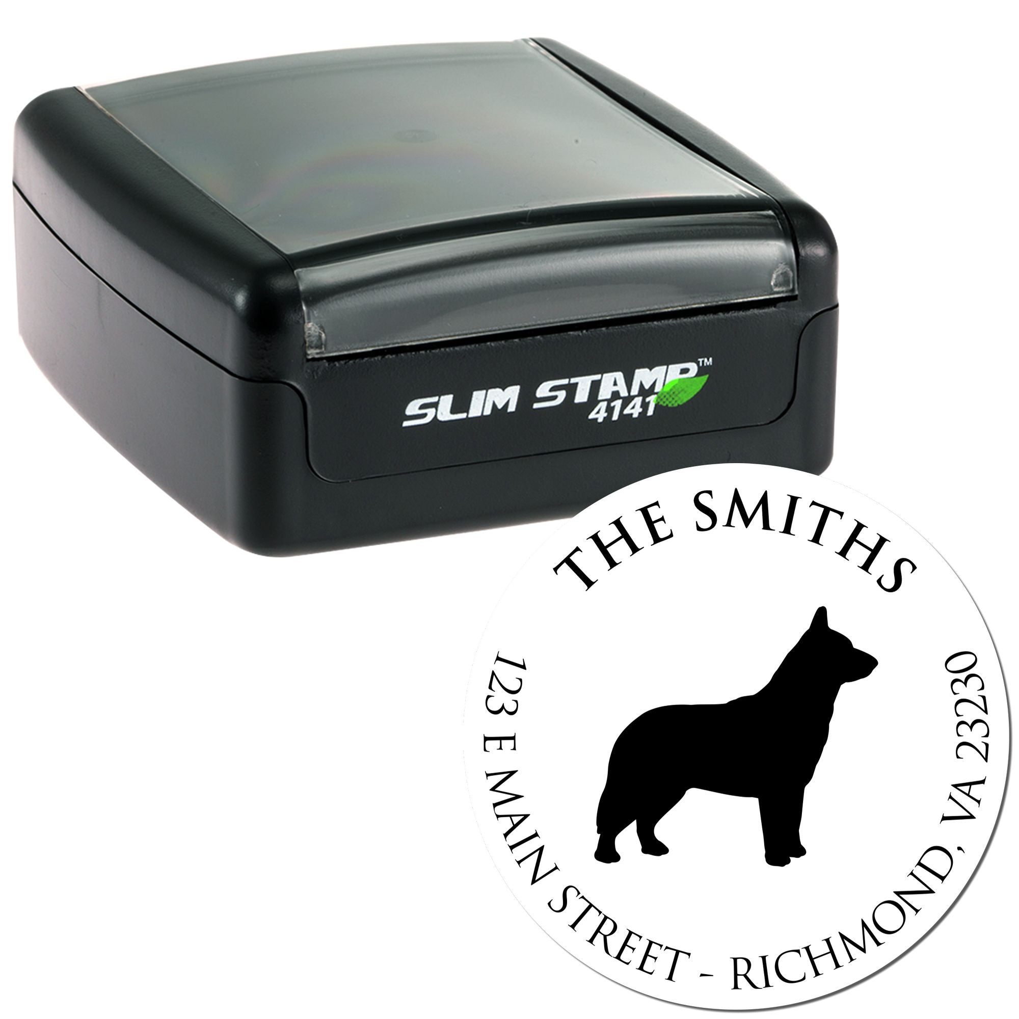 Slim Pre-Inked Blue Heeler Personalized Name and Address Stamp