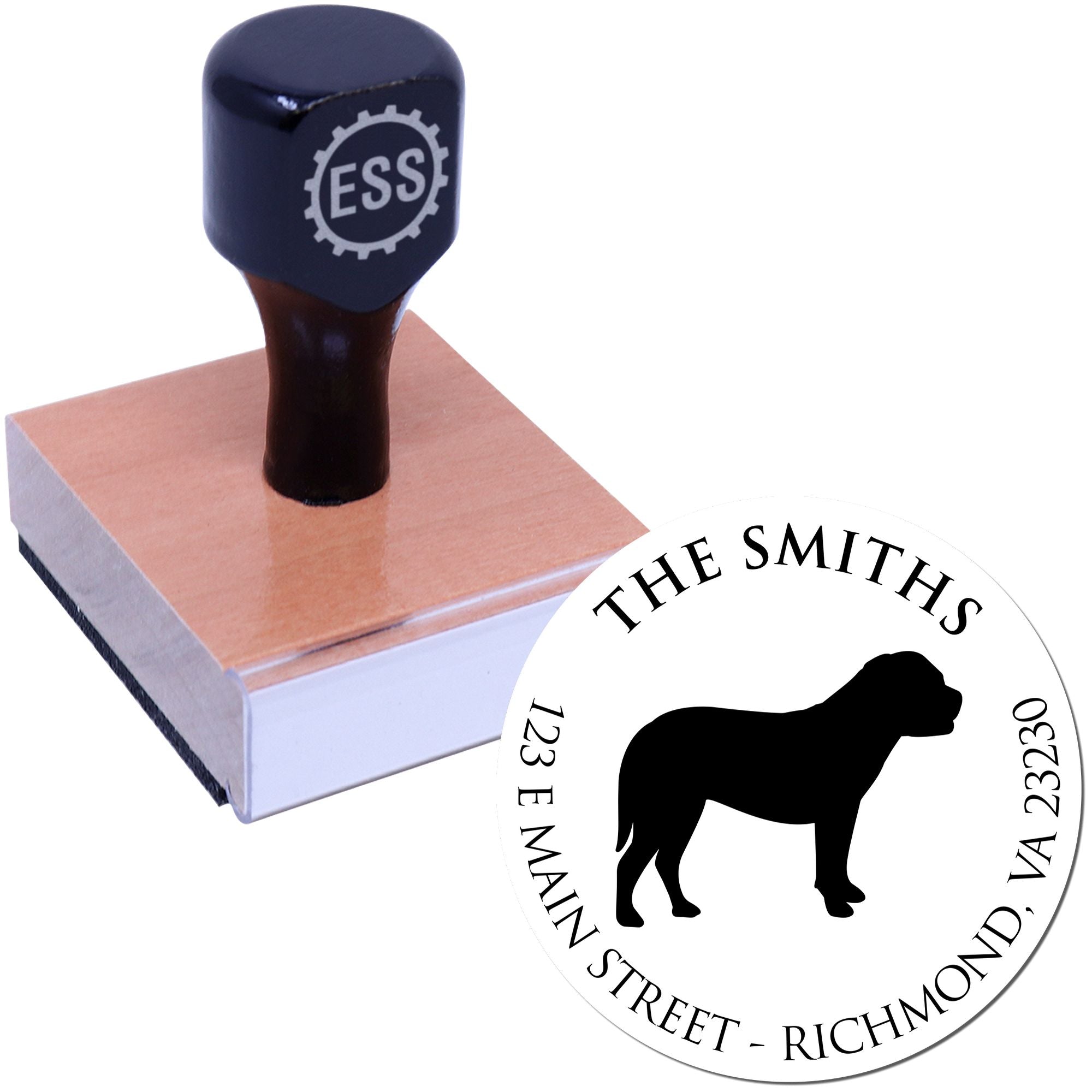 Wood Handle Bullmastiff Custom Made Mail Label Stamp