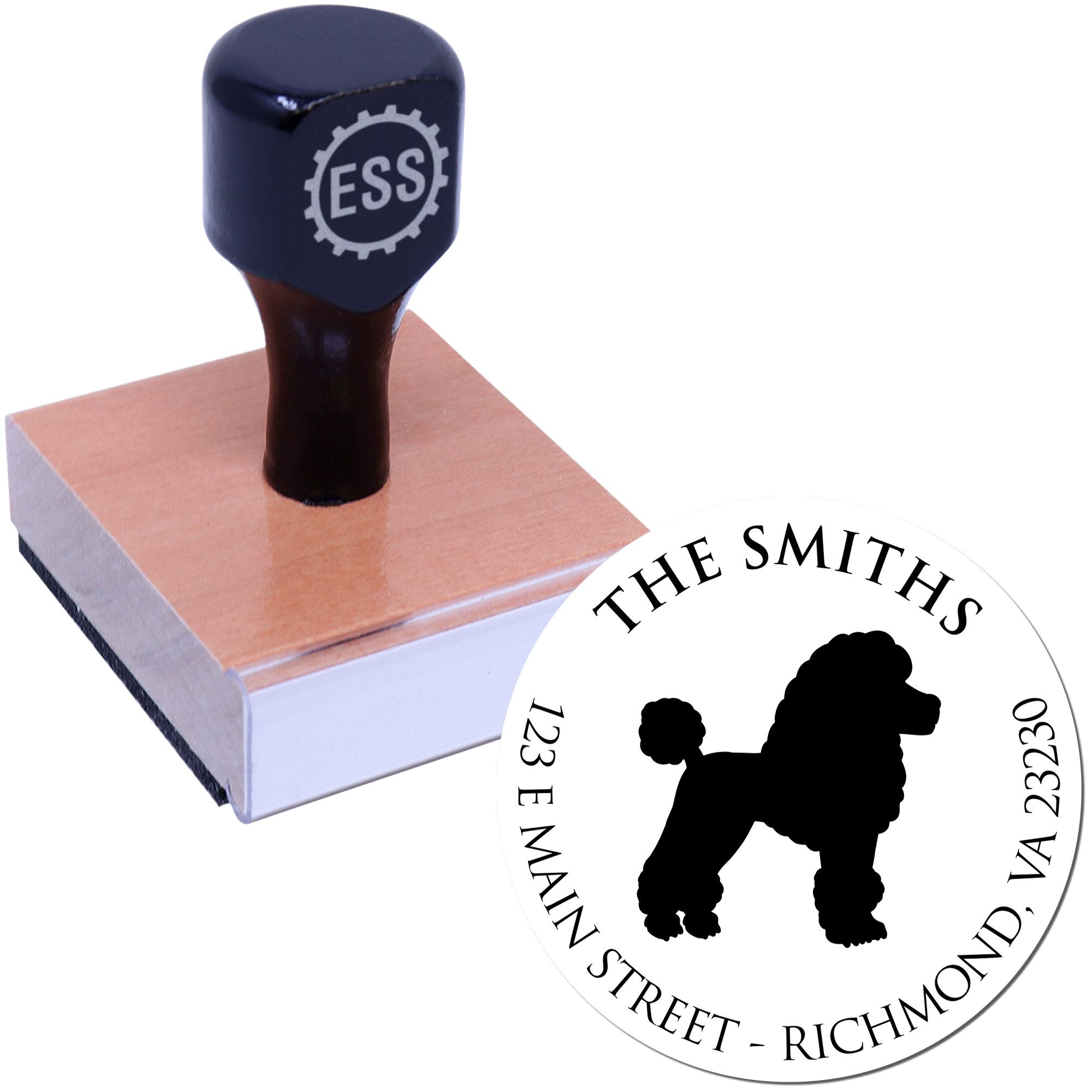 Wood Handle Poodle Custom Made Mailing Address Stamper