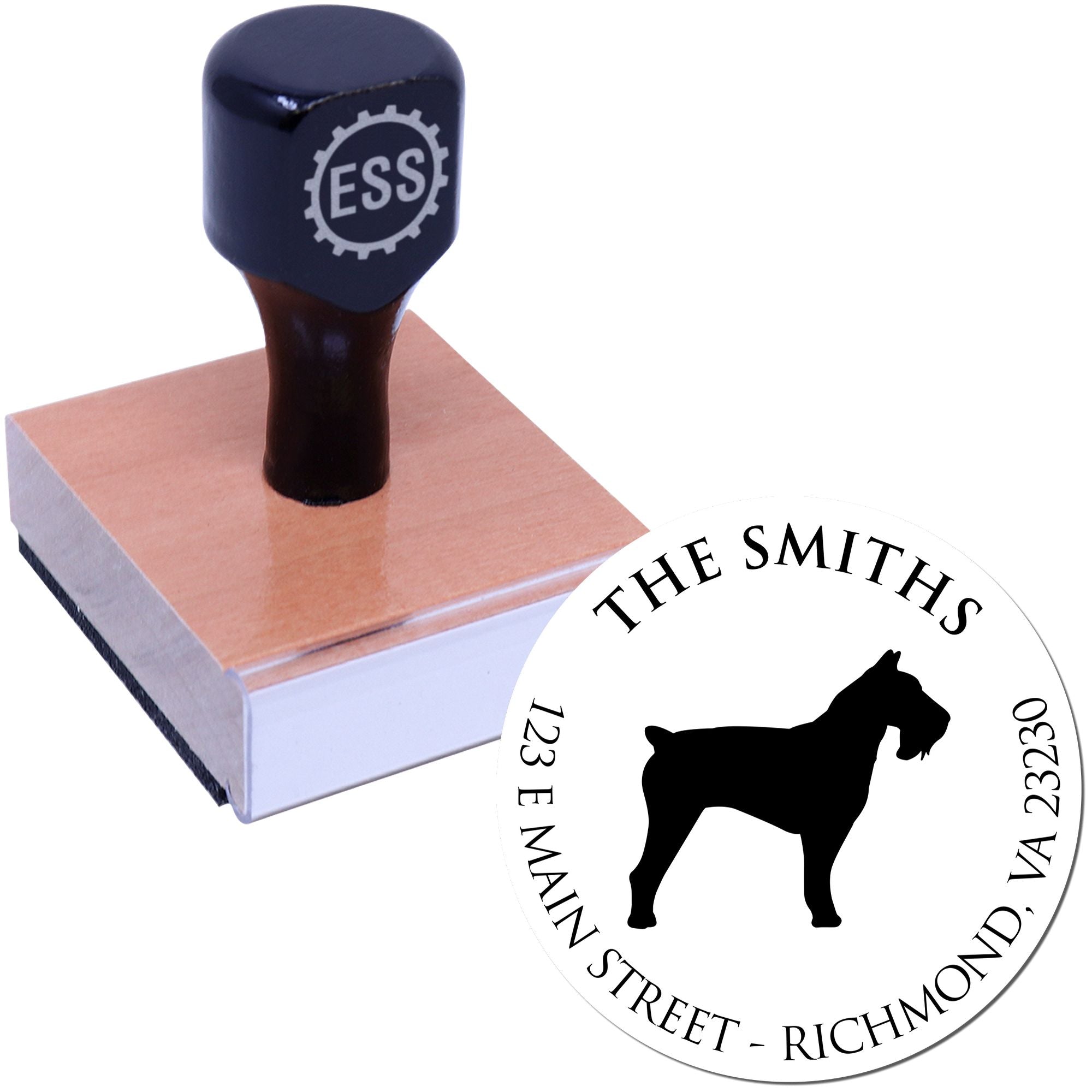 Wood Handle Schnauzer Custom Made Mailing Label Stamper