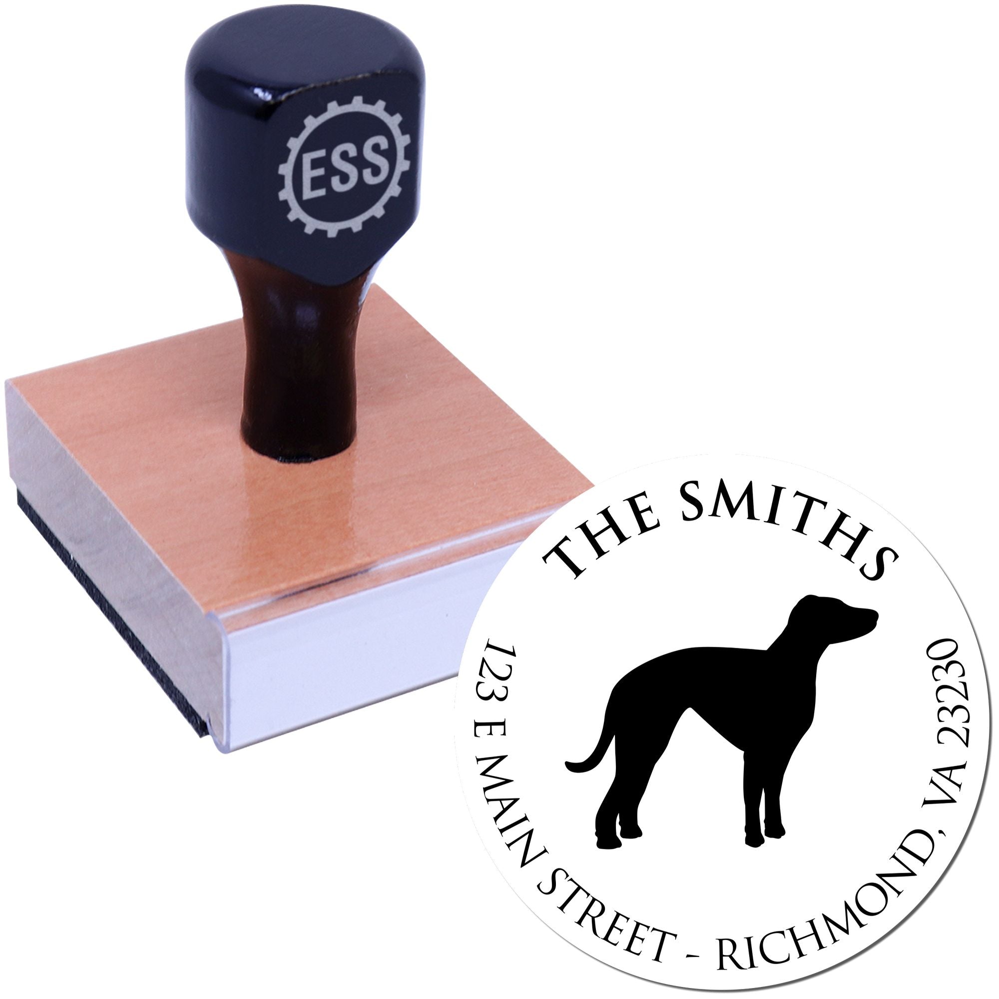 Wood Handle Whippet Custom Made Mailing Stamp for Envelopes