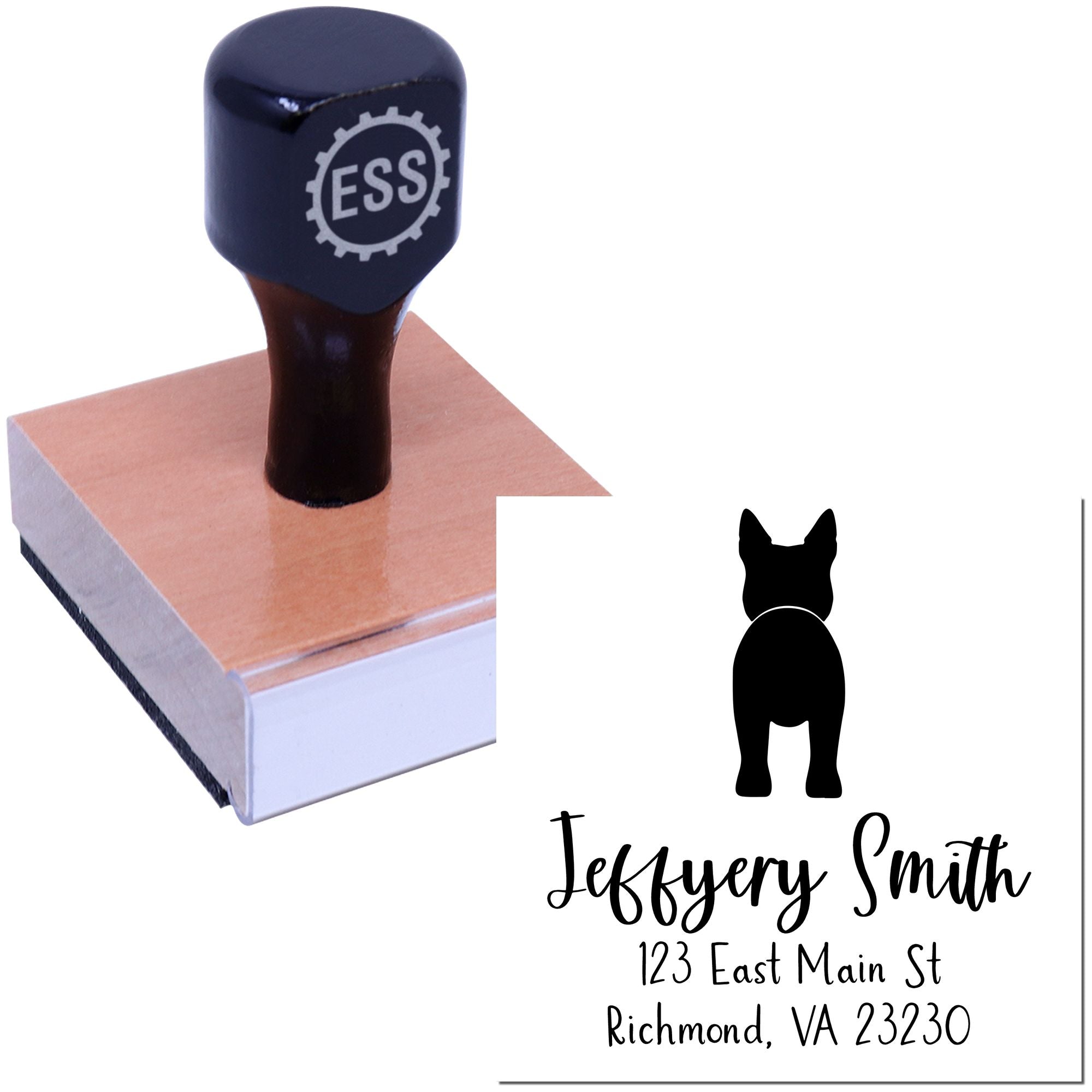 Wood Handle Australian Cattle Dog Custom Made Name and Address Rubber Stamp