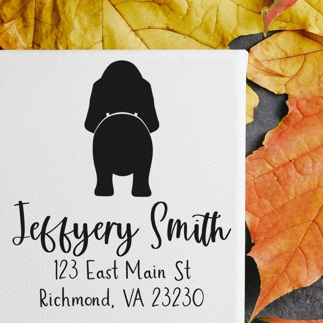 Wood Handle Basset Hound Custom Made Name and Address Stamp