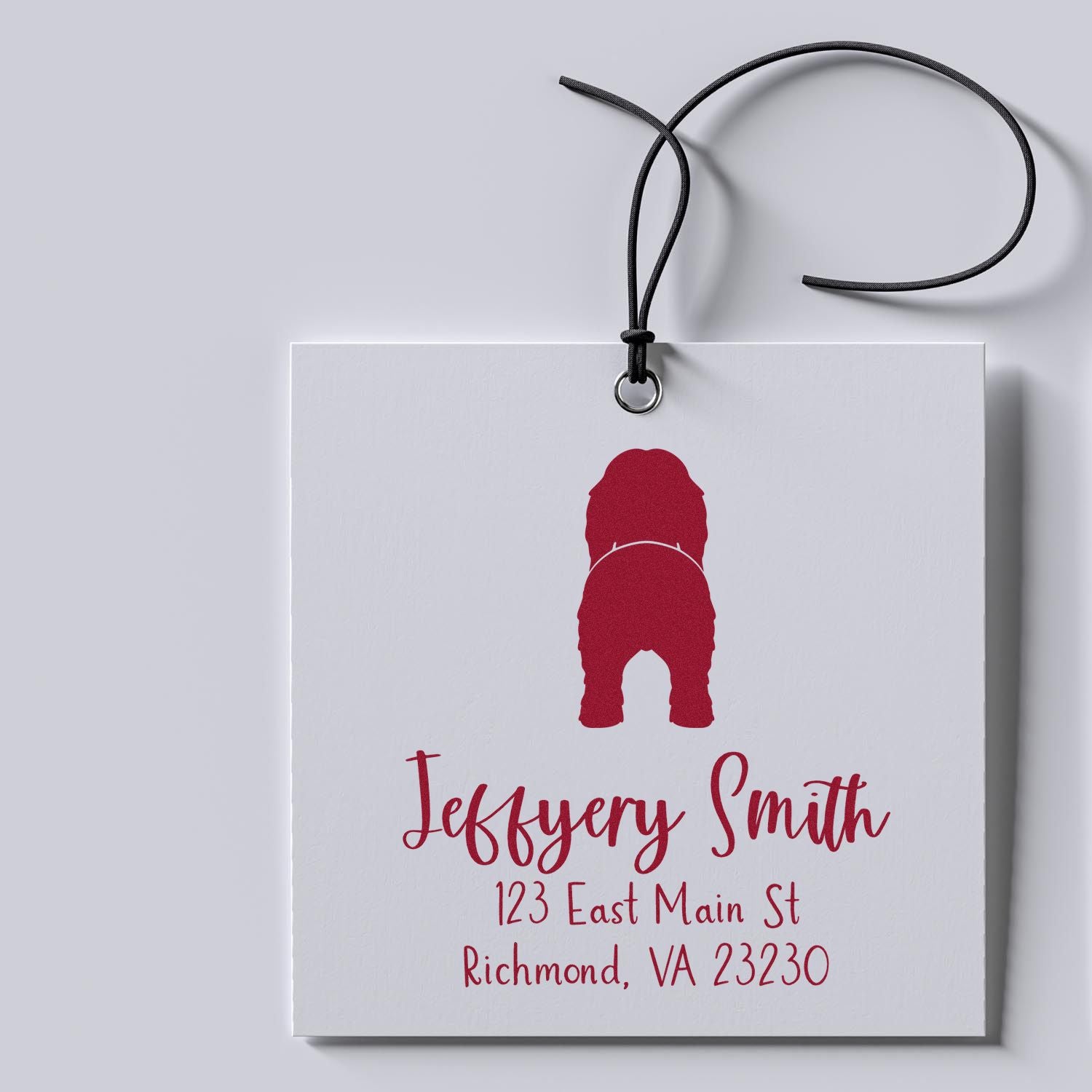 Wood Handle Bearded Collie Custom Made Name and Address Stamp for Envelopes