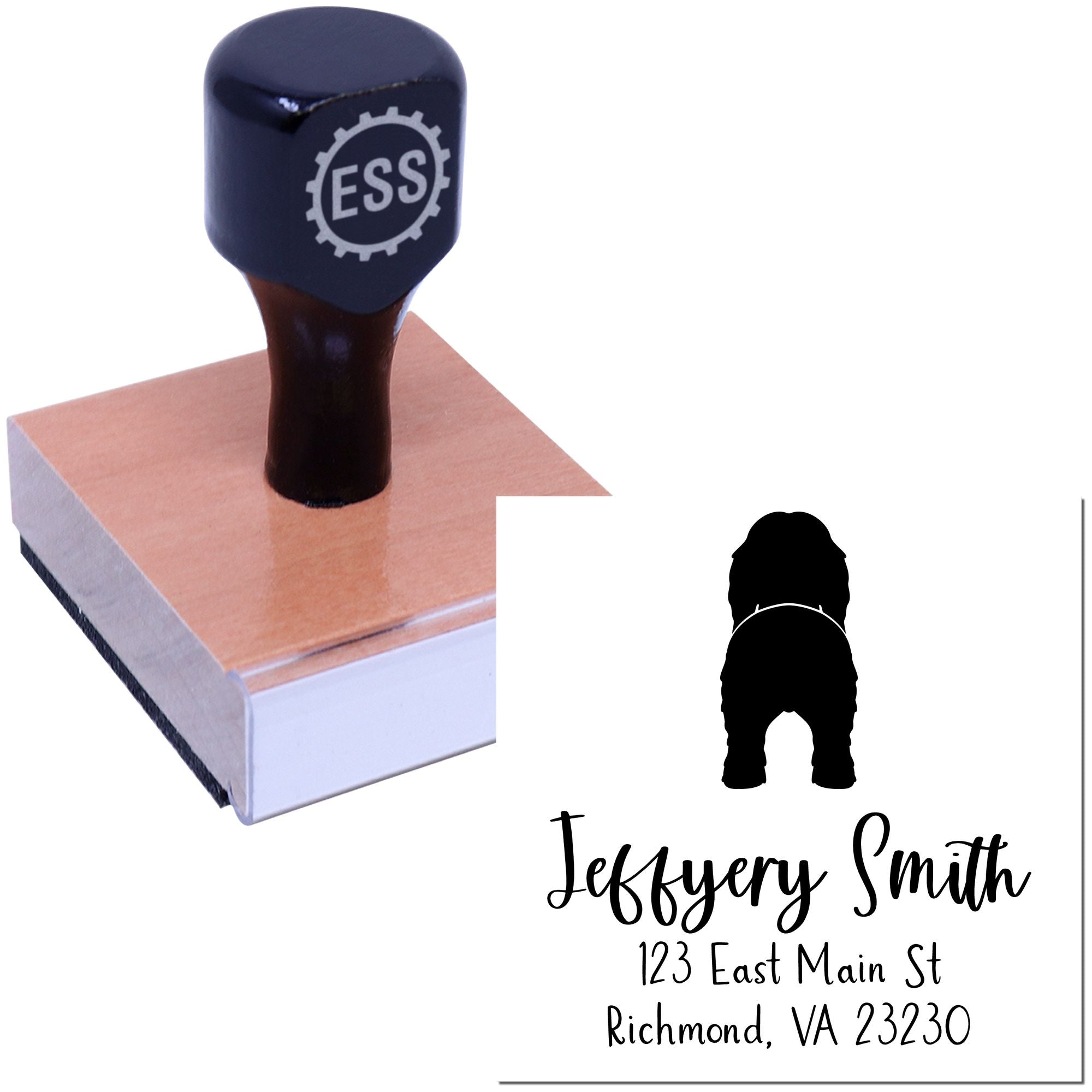 Wood Handle Bearded Collie Custom Made Name and Address Stamp for Envelopes