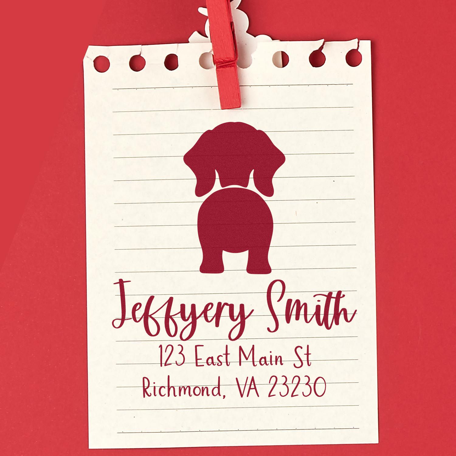 Wood Handle Dachshund Custom Made Refillable Address Rubber Stamp