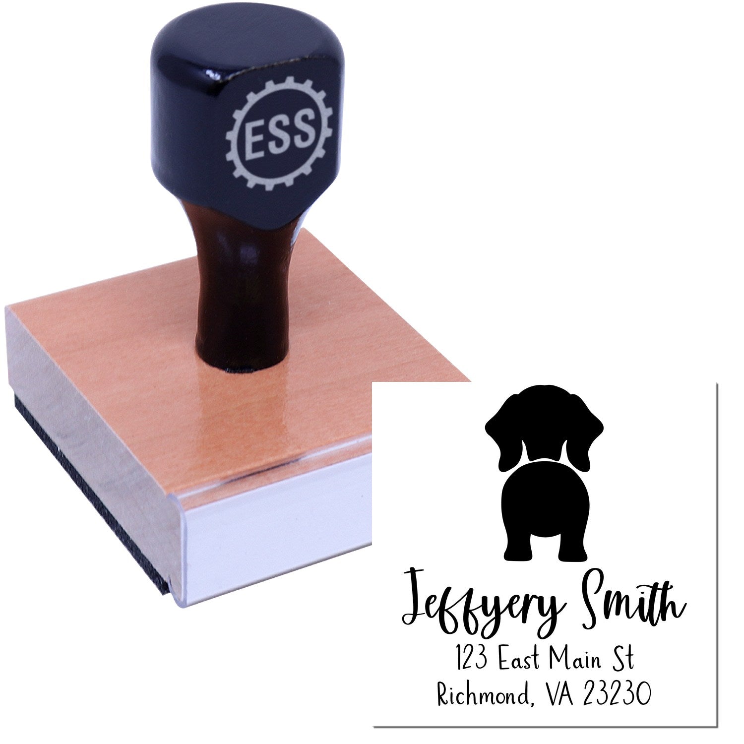 Wood Handle Dachshund Custom Made Refillable Address Rubber Stamp