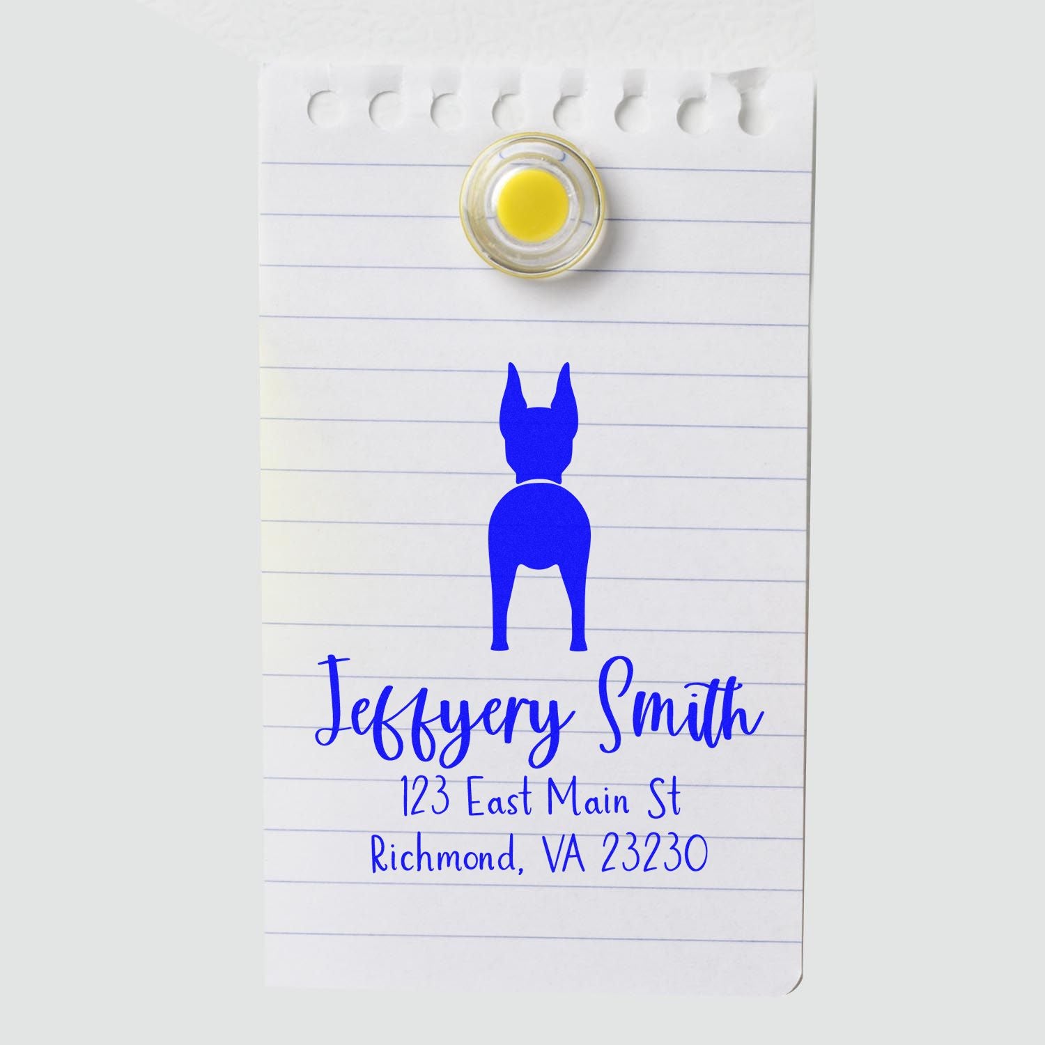 Wood Handle Doberman Pinscher Custom Made Refillable Address Stamp for Envelopes