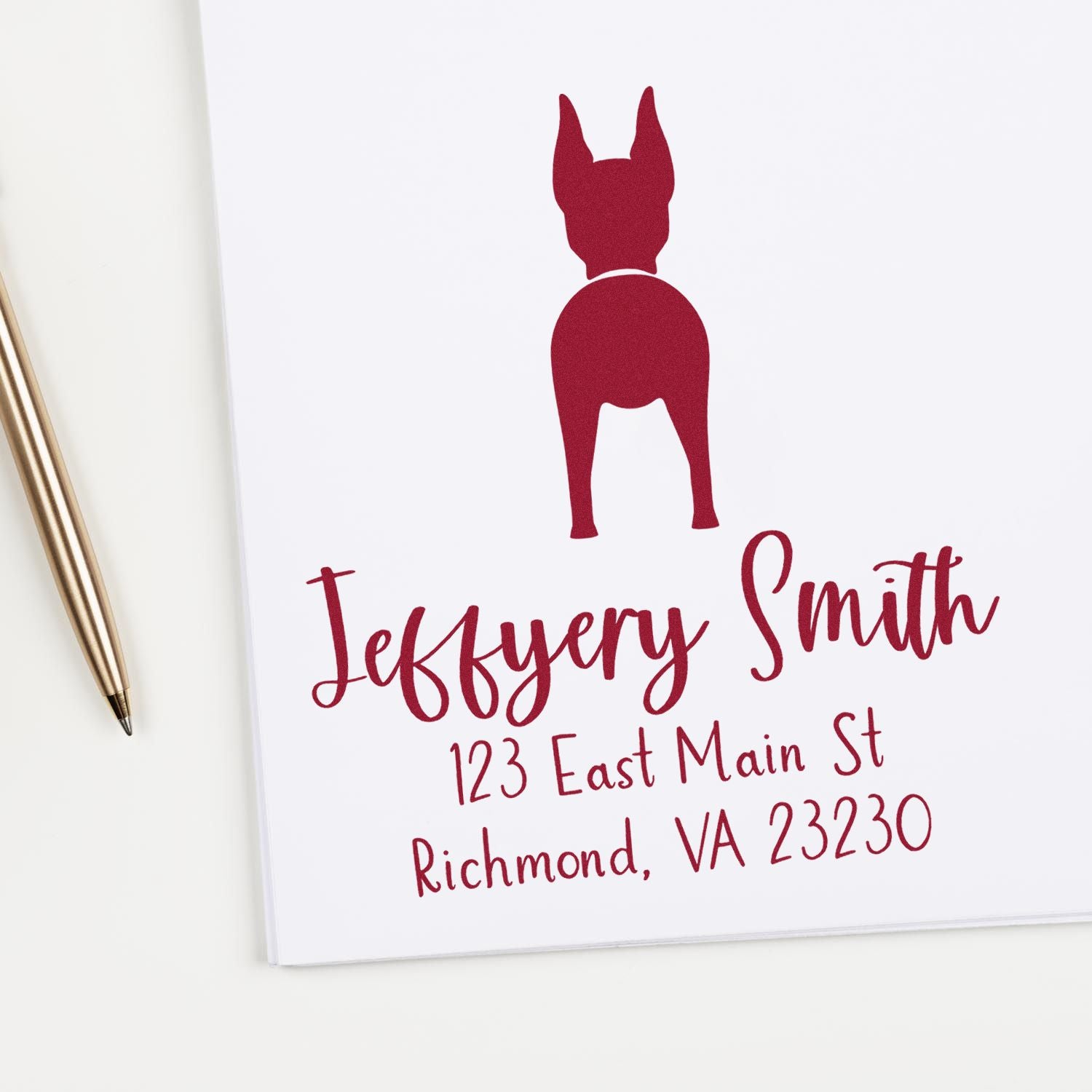 Wood Handle Doberman Pinscher Custom Made Refillable Address Stamp for Envelopes