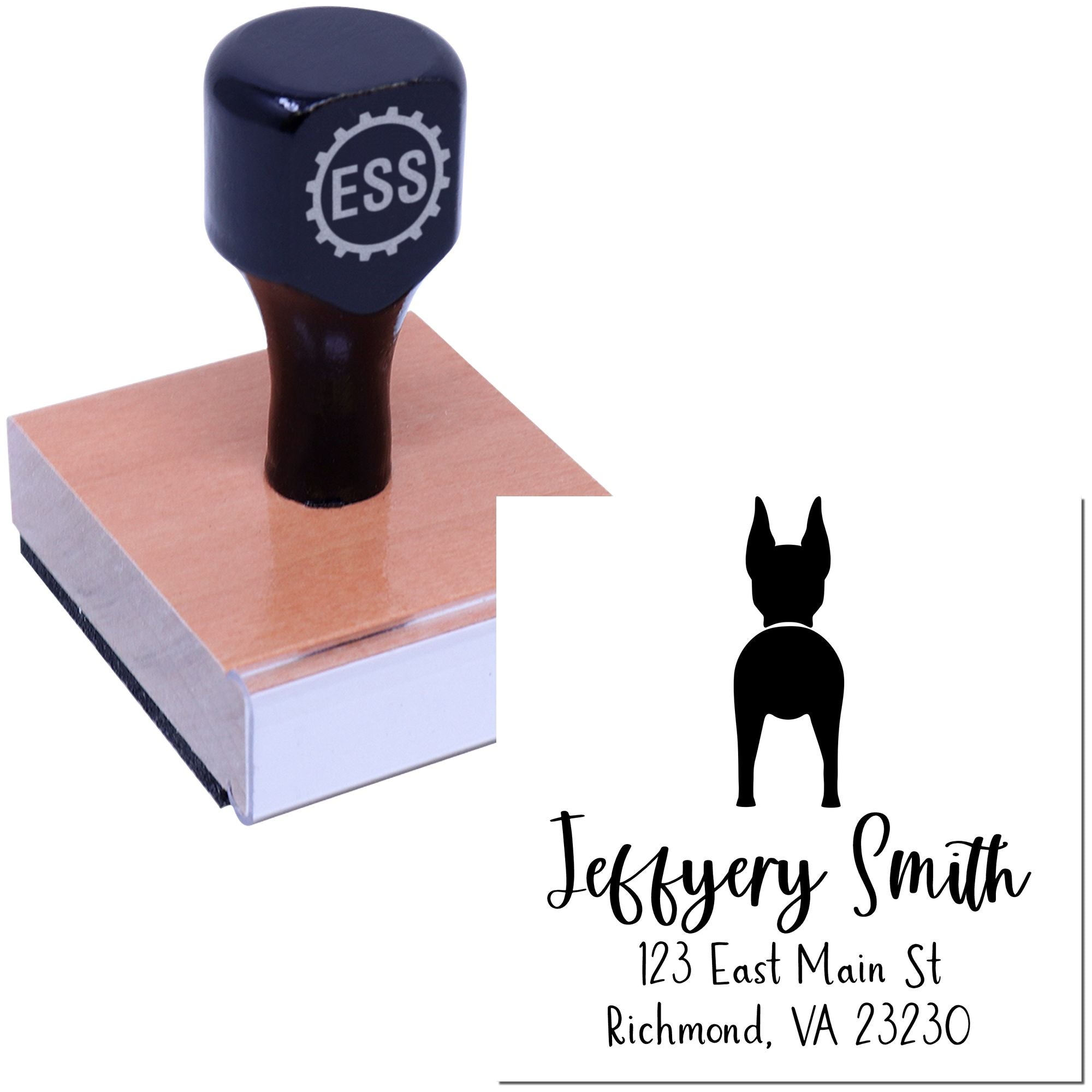 Wood Handle Doberman Pinscher Custom Made Refillable Address Stamp for Envelopes