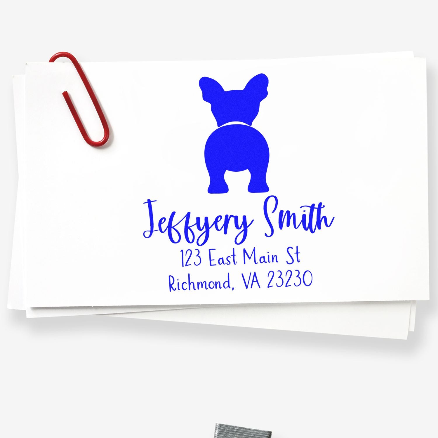 Wood Handle French Bulldog Custom Made Return Address Stamp