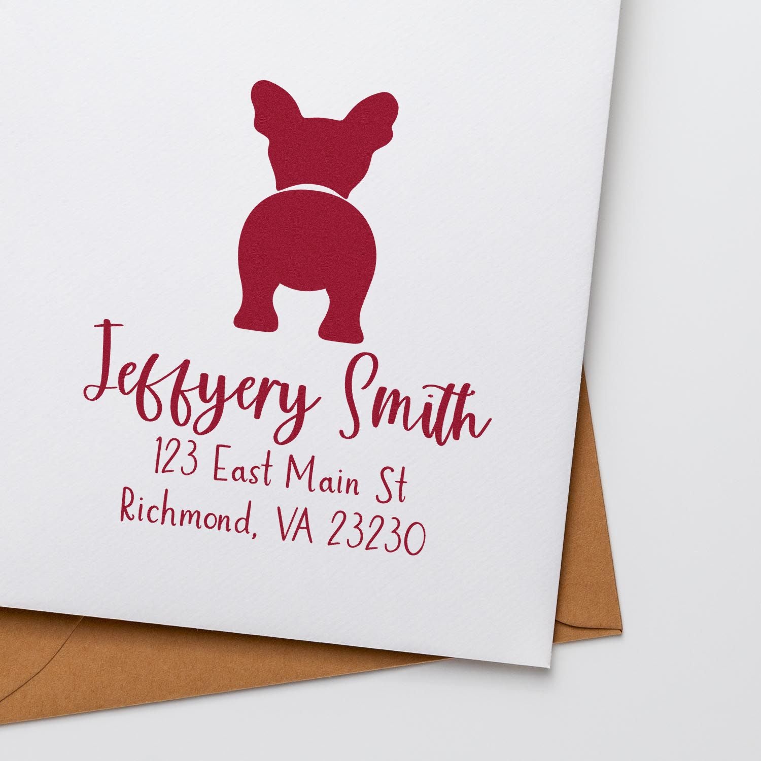 Wood Handle French Bulldog Custom Made Return Address Stamp