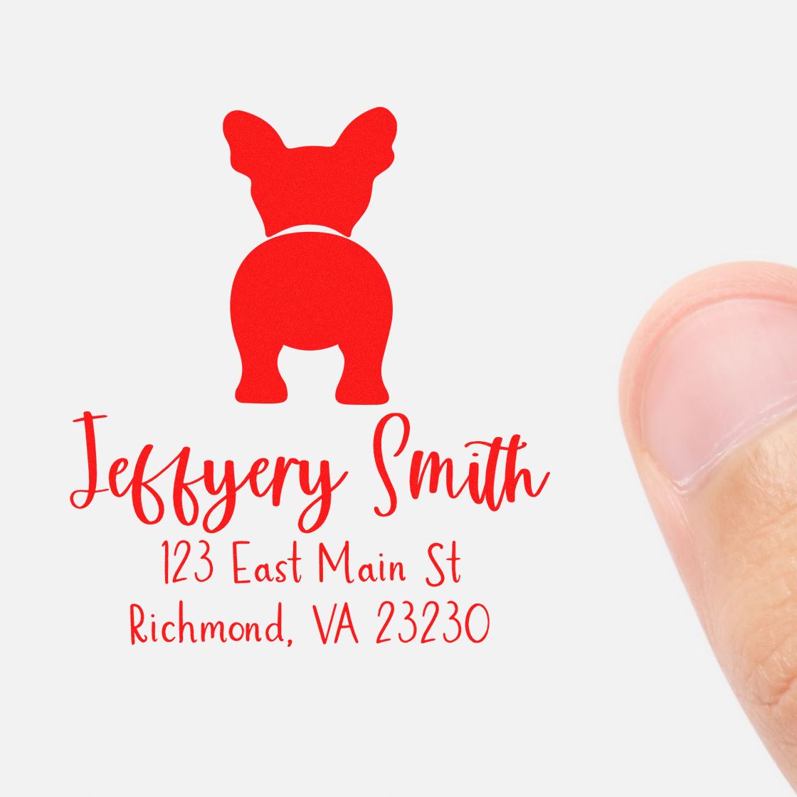 Wood Handle French Bulldog Custom Made Return Address Stamp