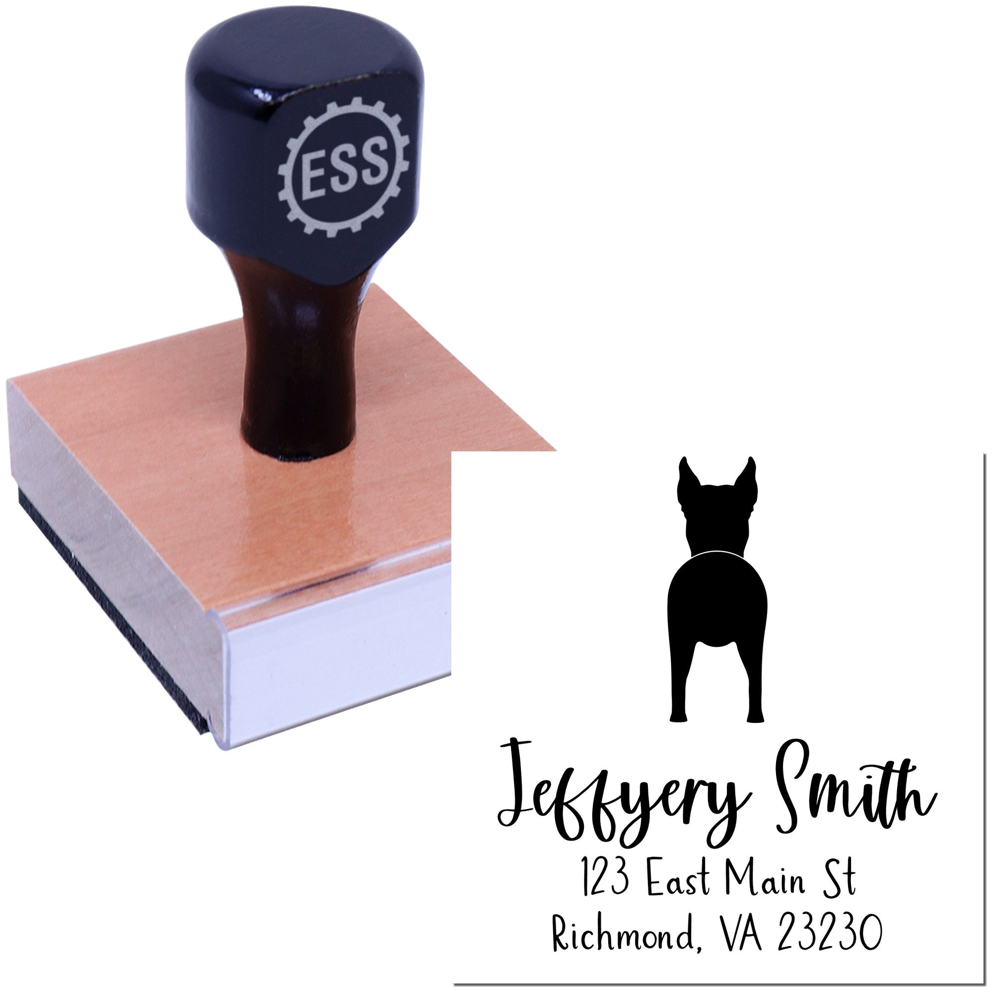 Wood Handle Great Dane Cropped Ears Custom Made Return Address Stamper