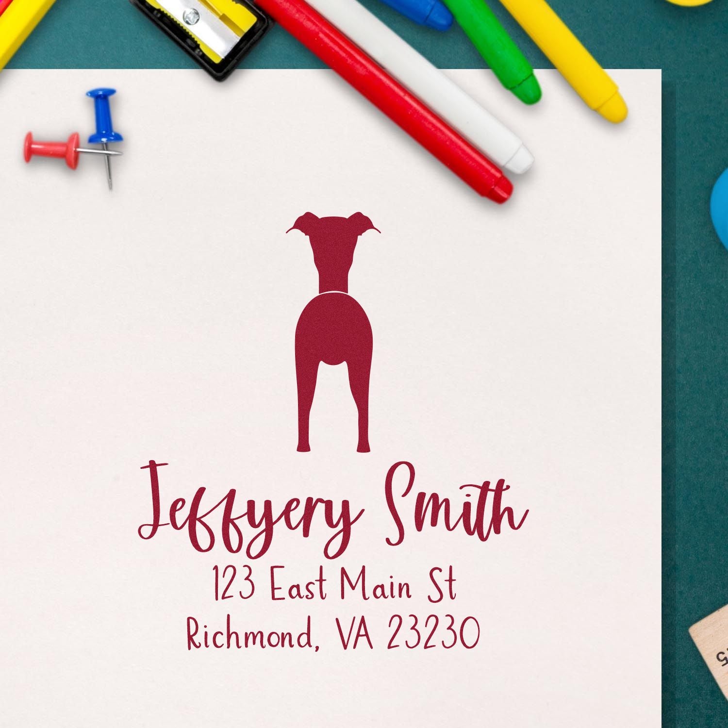 Wood Handle Italian Greyhound Custom Mail Address Rubber Stamp