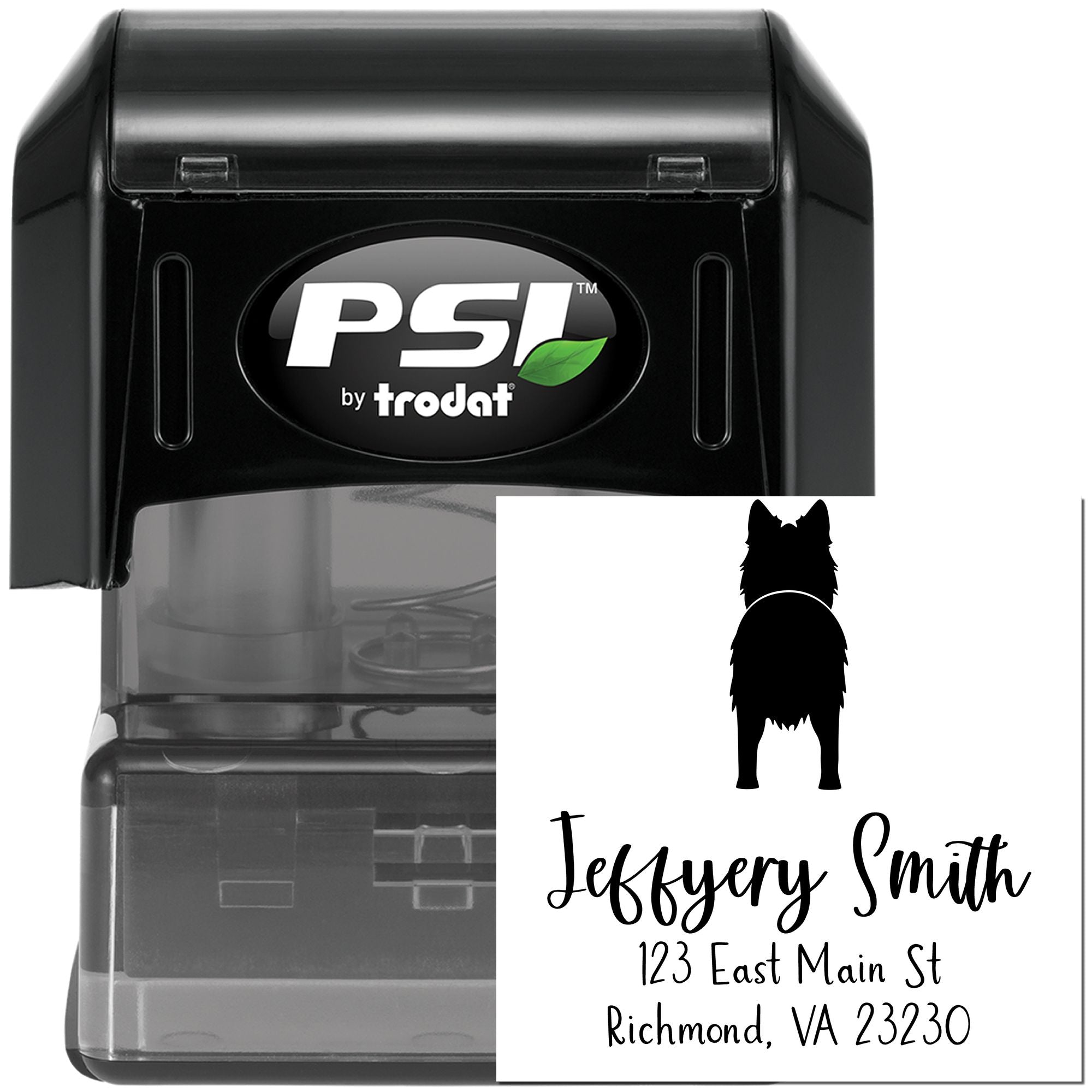 PSI Pre-Inked Long Haired German Shepherd Made-to-Order New Address Stamper - Engineer Seal Stamps