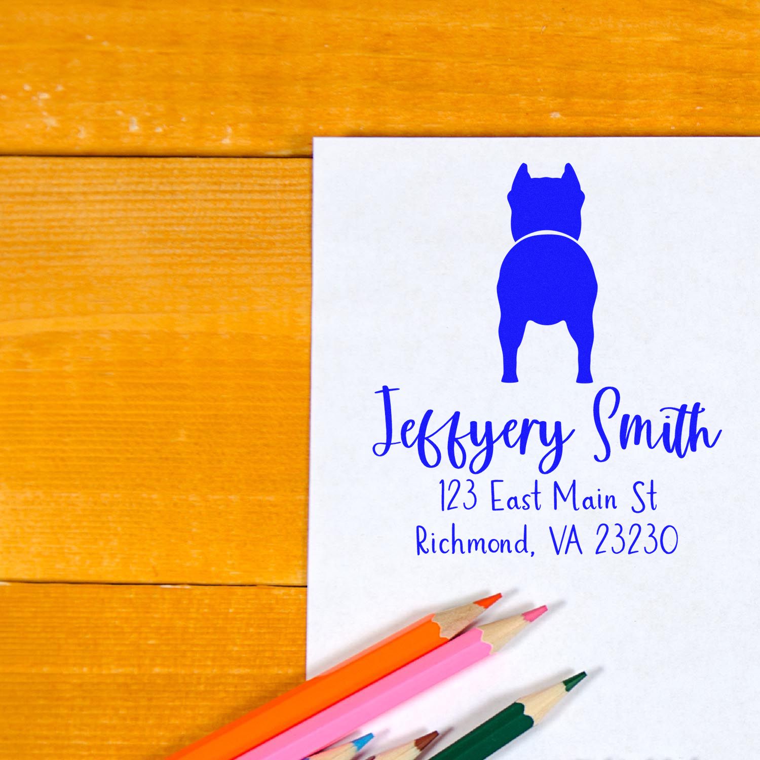 Wood Handle Pitbull Custom Mail Rubber Stamp