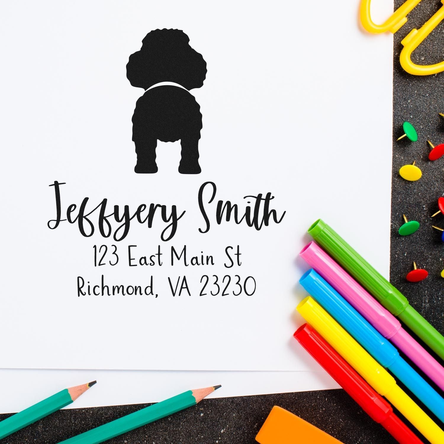 Slim Pre-Inked Poodle Custom New Address Stamp - Engineer Seal Stamps