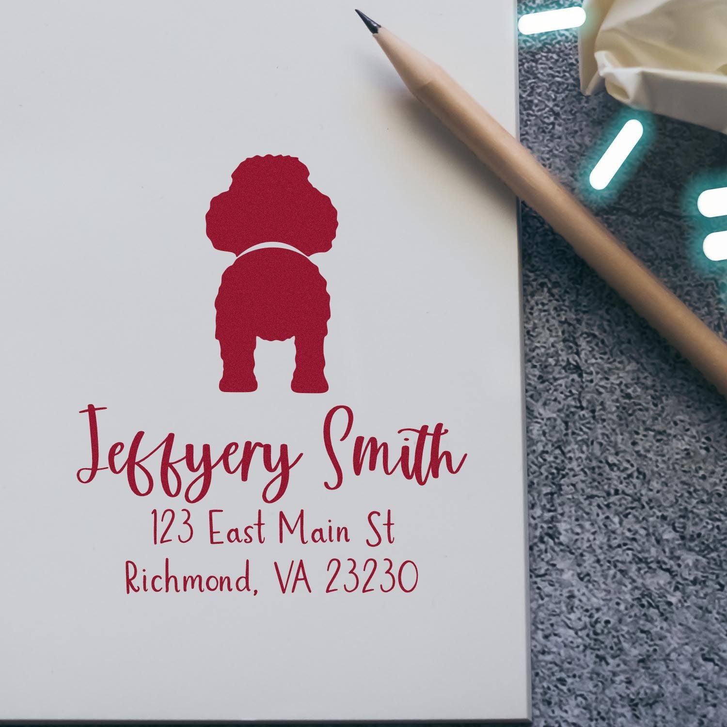 Wood Handle Poodle Custom Mail Stamp