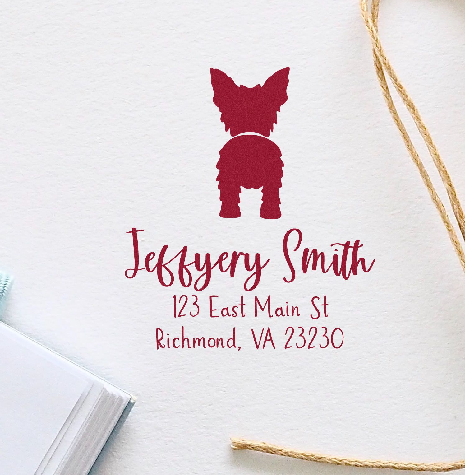 Wood Handle Yorkshire Terrier Custom Mailing Rubber Stamp