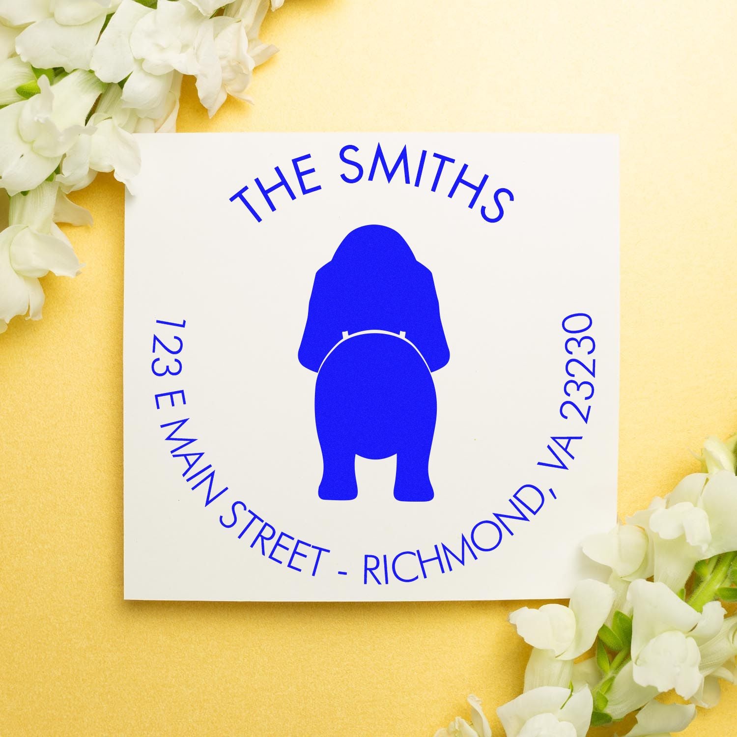 Slim Pre-Inked Basset Hound Custom Refillable Address Rubber Stamp