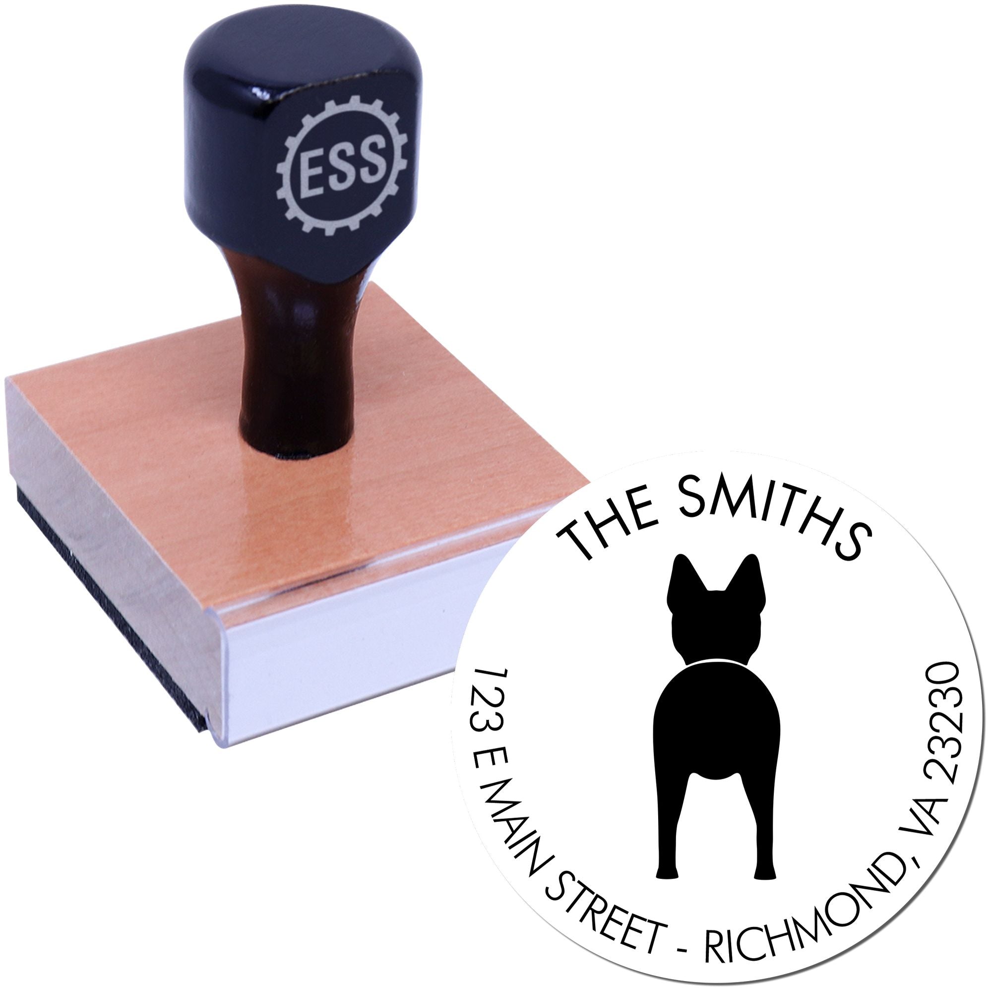 Wood Handle Belgian Malinois Custom Name and Address Rubber Stamp