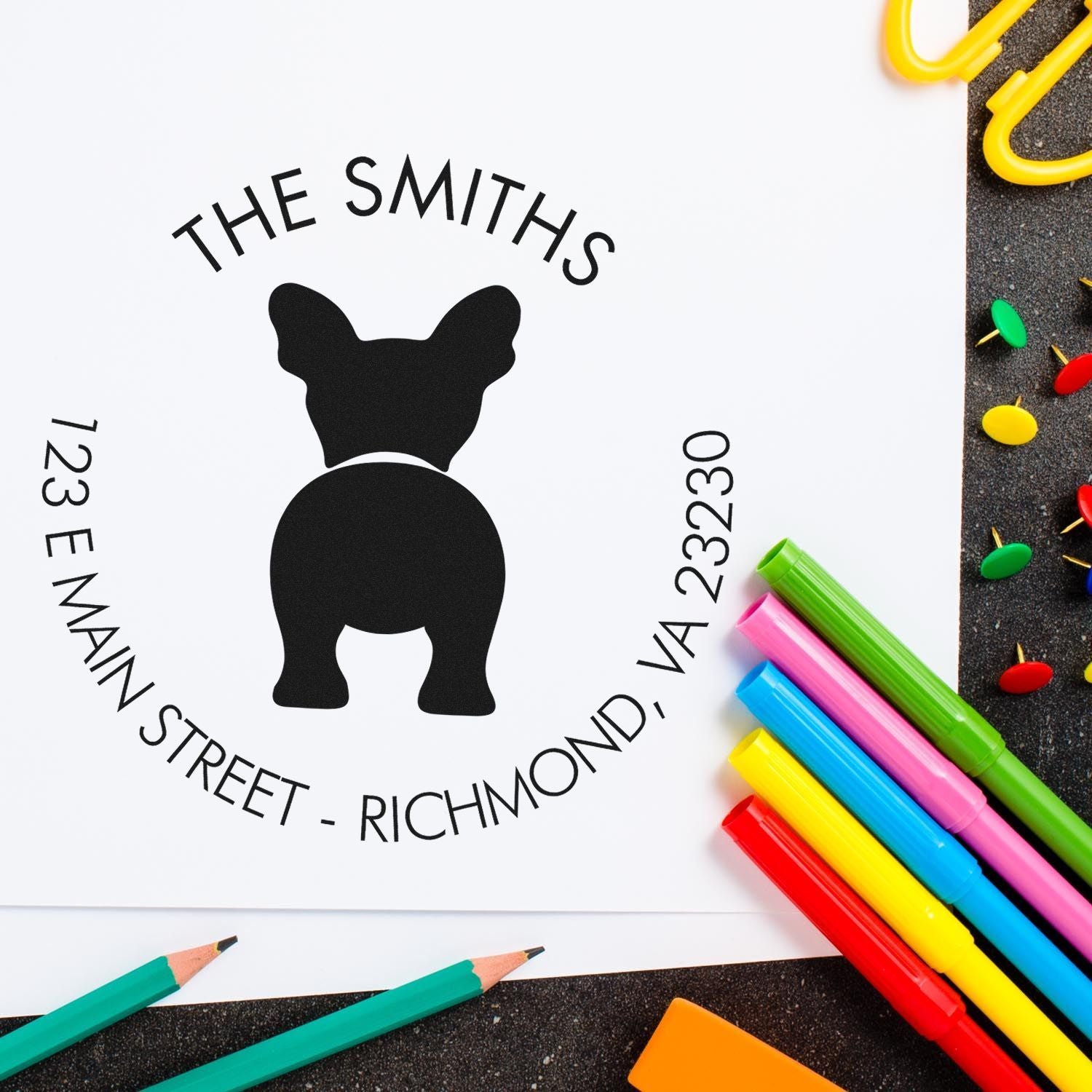 Self-Inking French Bulldog Custom-Made Mailing Label Rubber Stamp